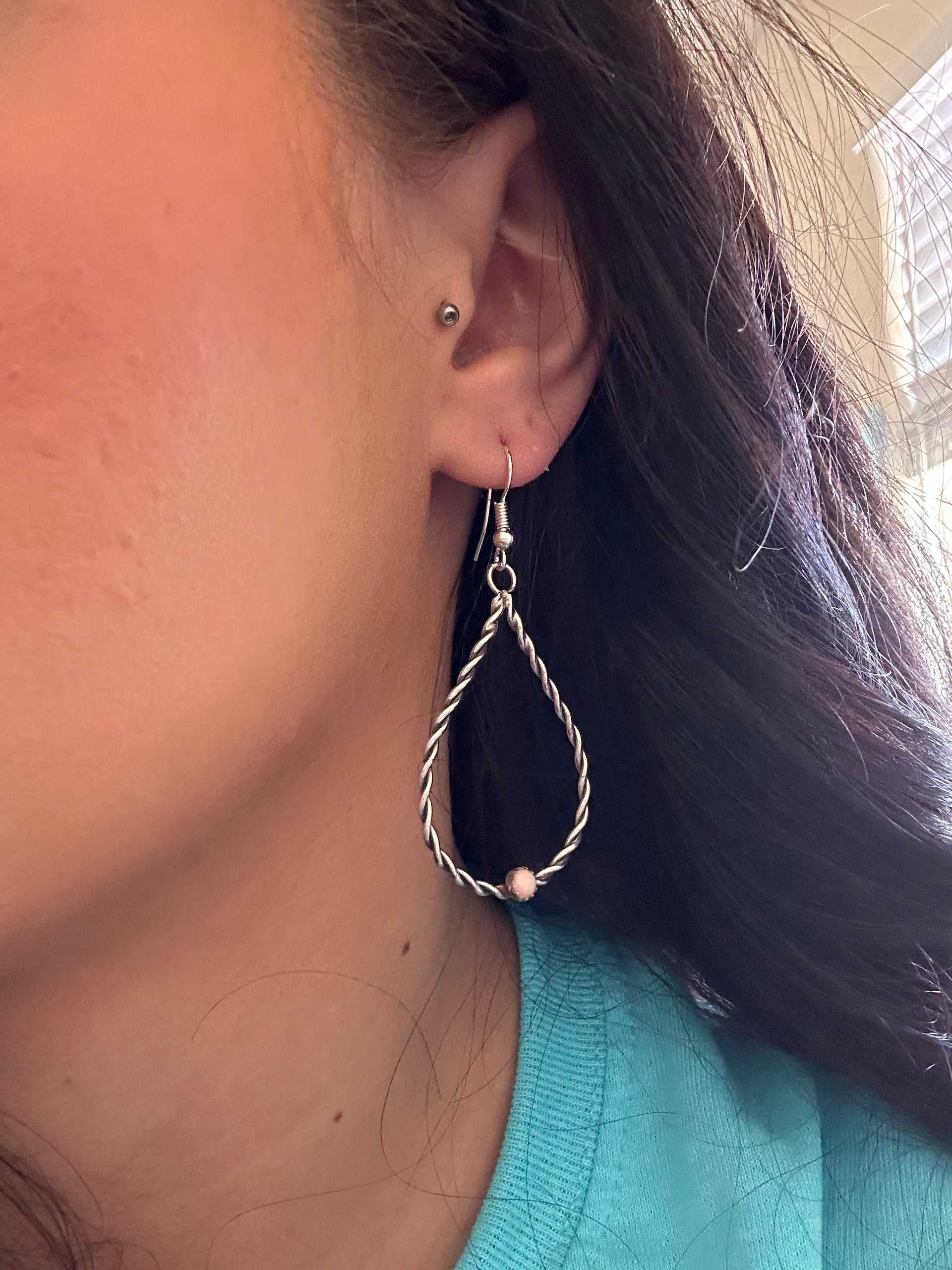 Navajo Handmade Pink Conch & Sterling Silver Dangle Earrings