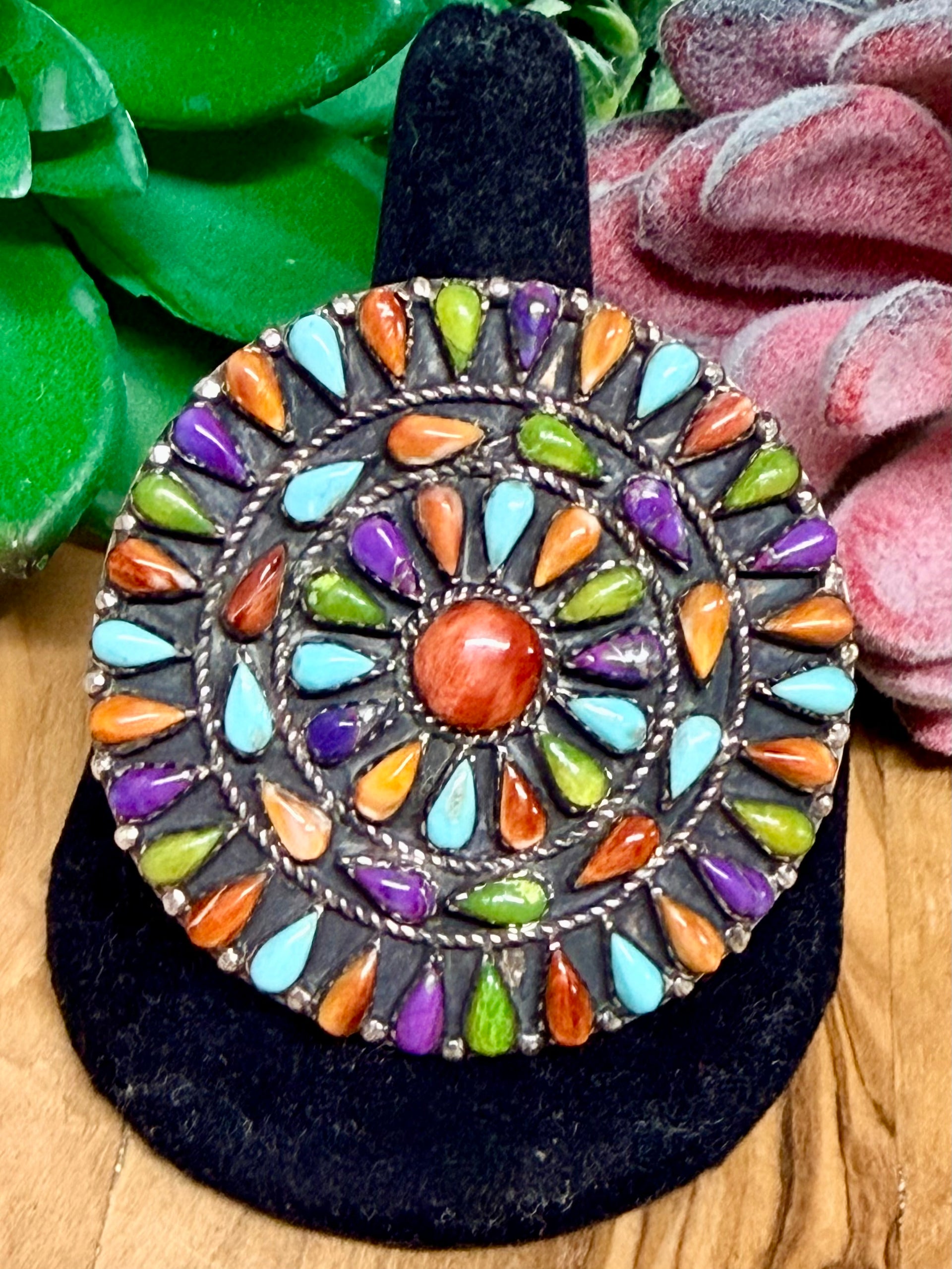 Southwest Handmade Multistone & Sterling Silver Ring Size 9.5