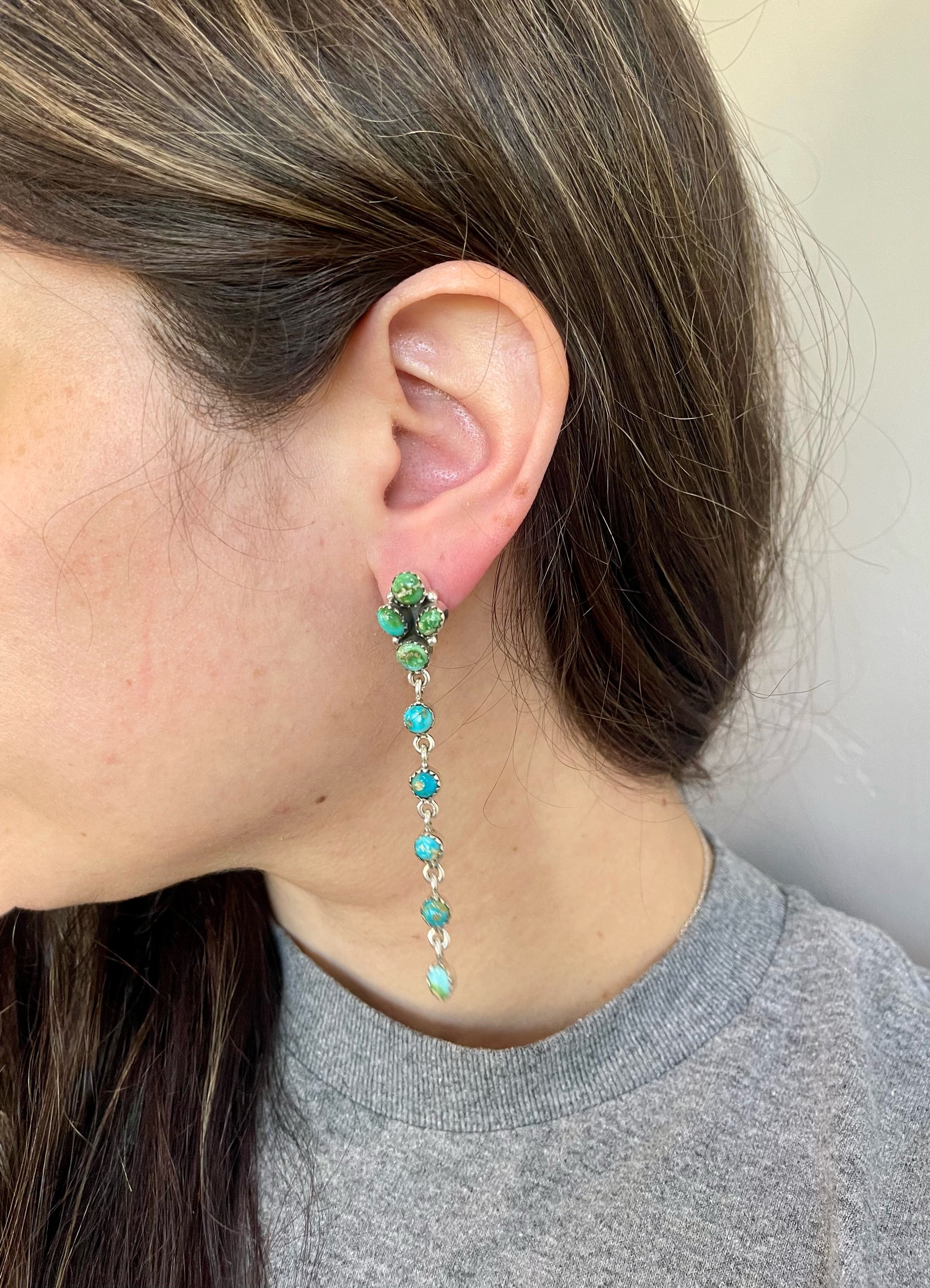 Southwest Handmade Sonoran Mountain Turquoise & Sterling Silver Post Dangle Earrings