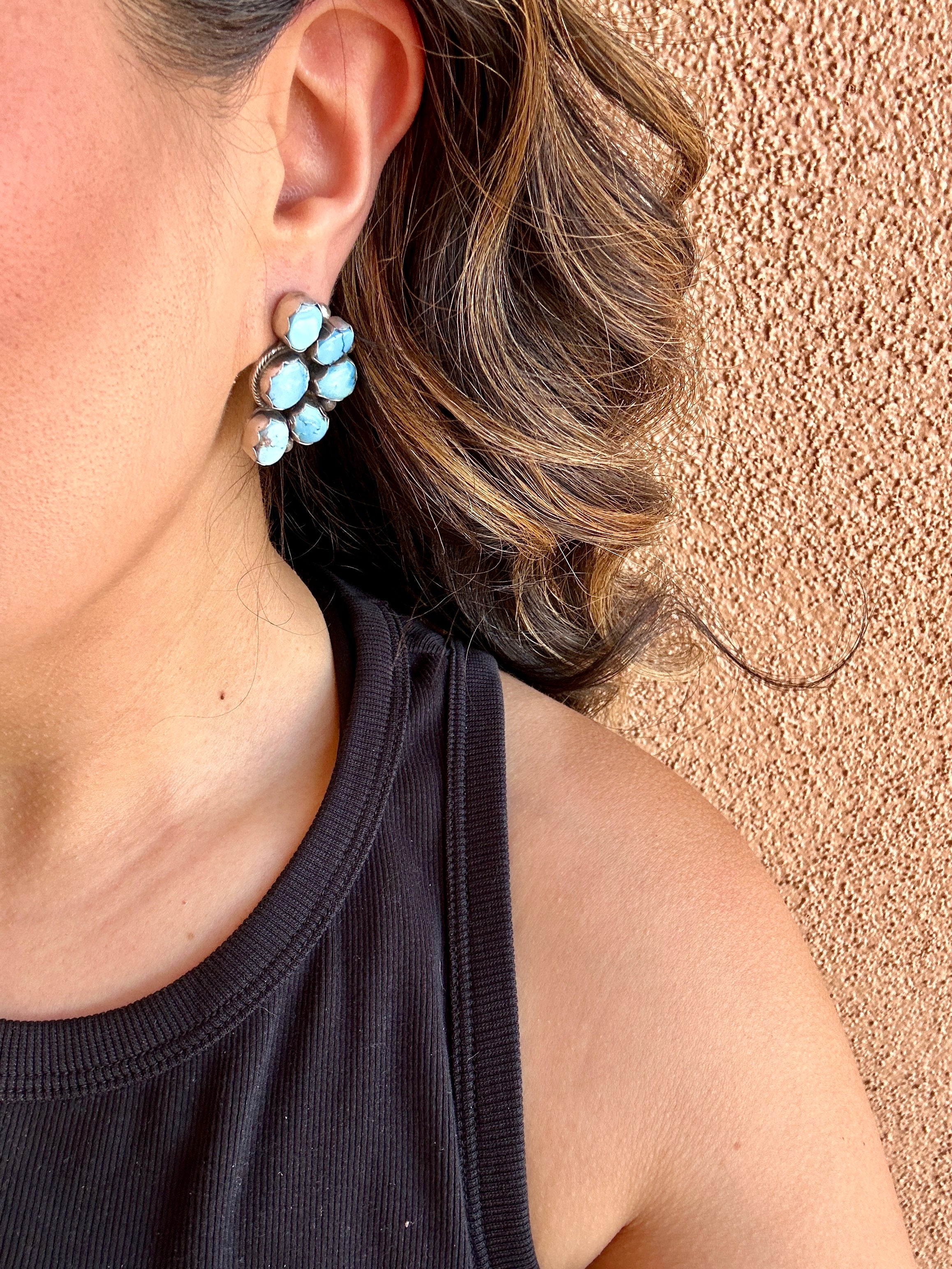 Navajo Made Golden Hill’s Turquoise & Sterling Silver Earrings