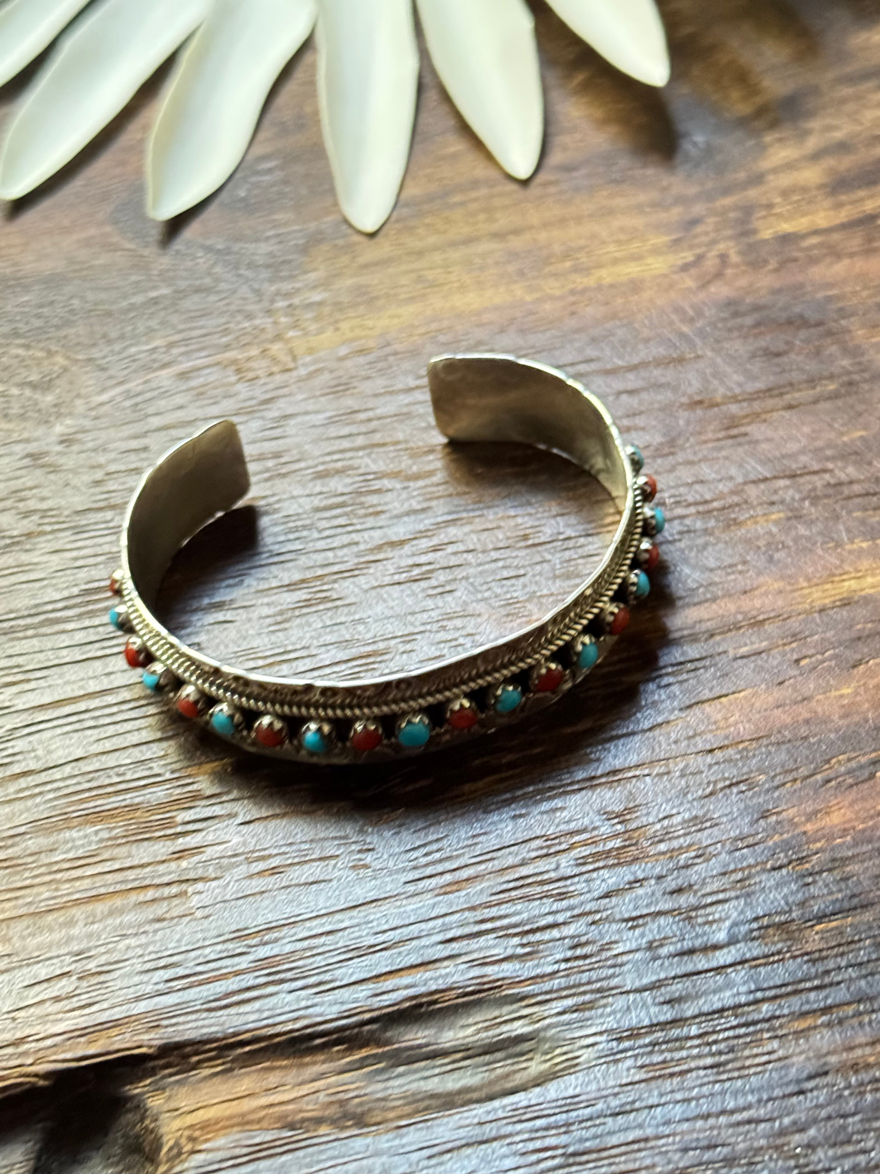 Zuni Made Multi Stone & Sterling Silver Cuff Bracelet