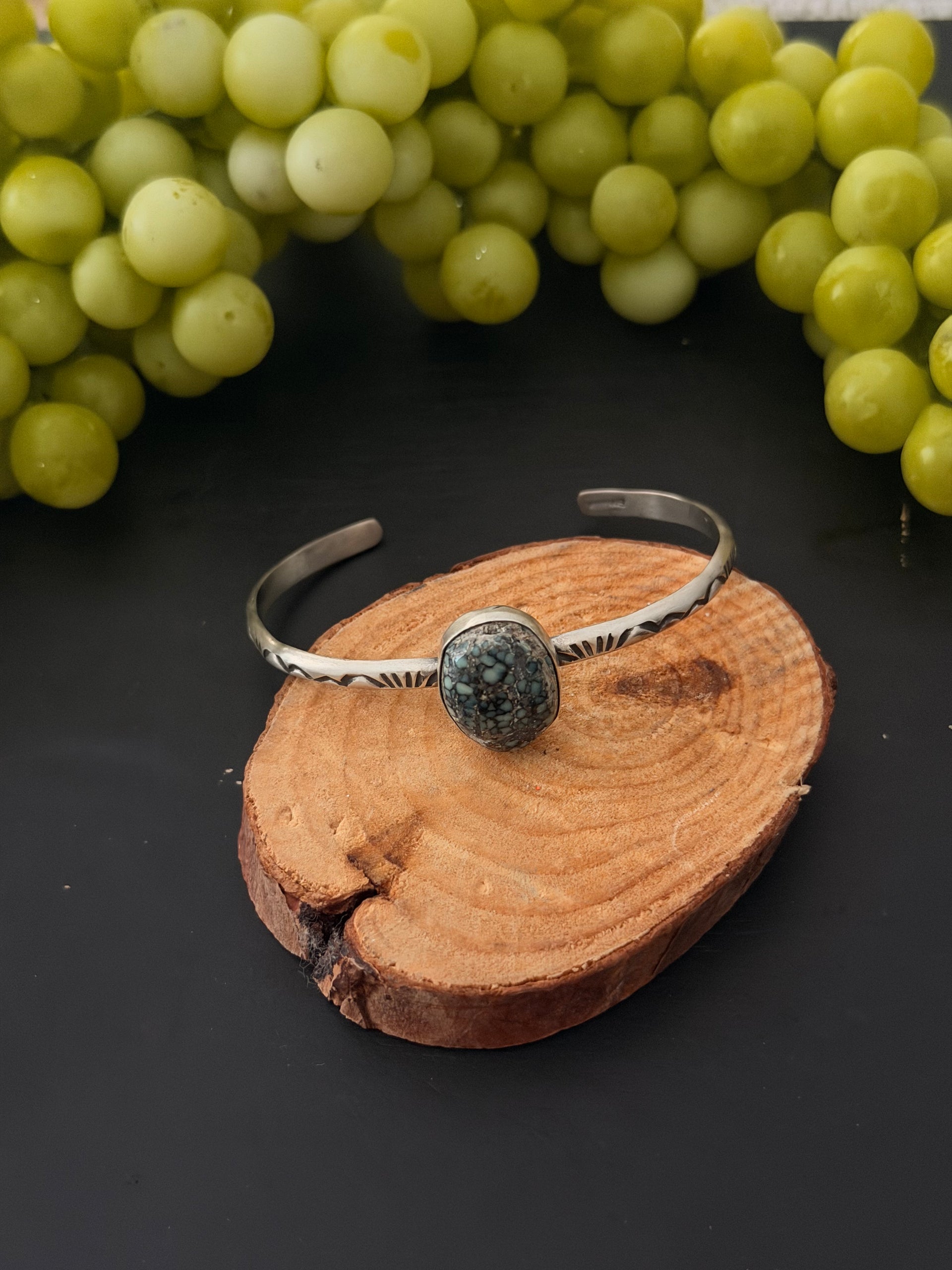 Navajo Made New Lander Variscite & Sterling Silver Cuff Bracelet