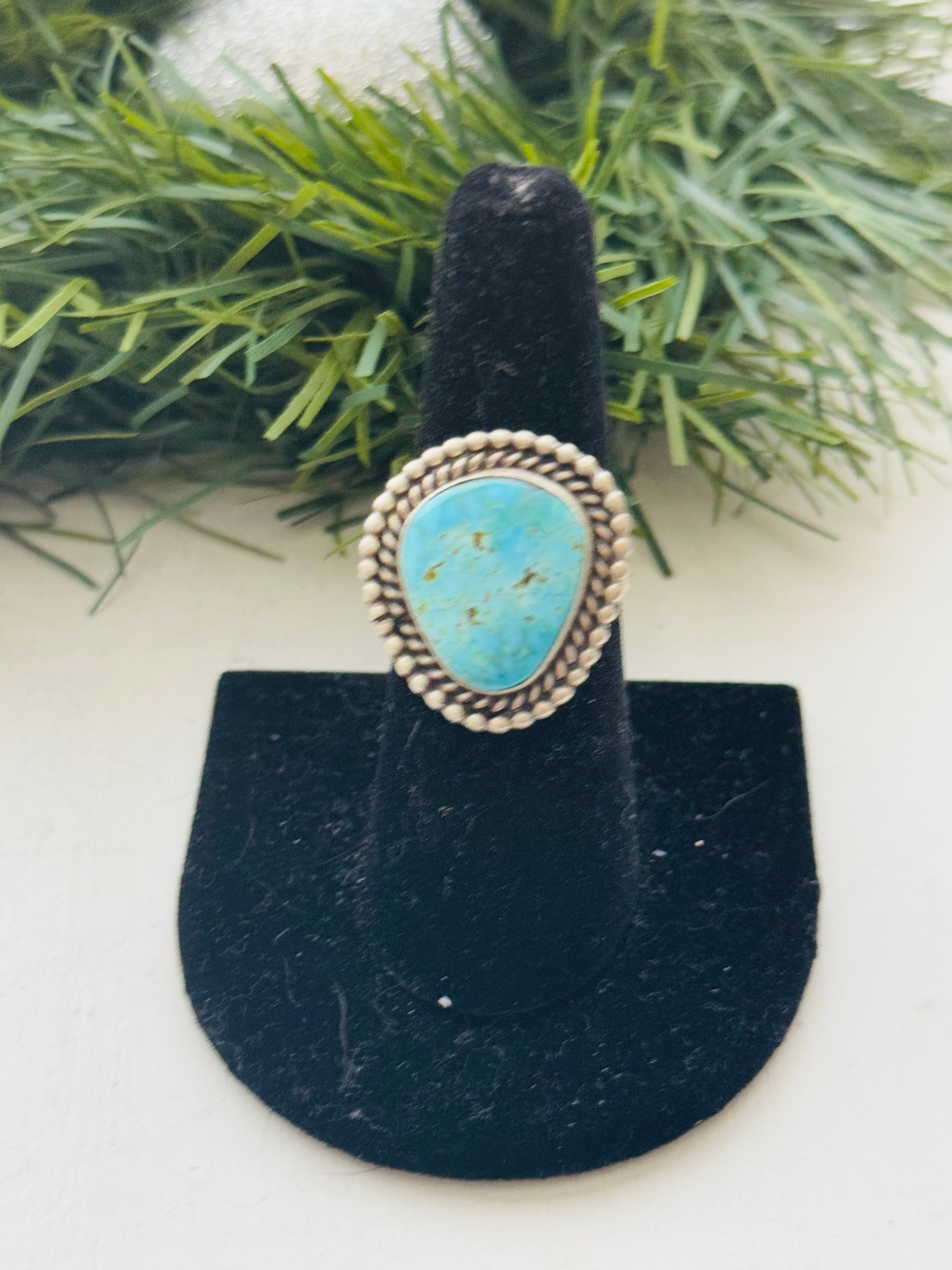 Navajo Made Kingman Turquoise & Sterling Silver Ring