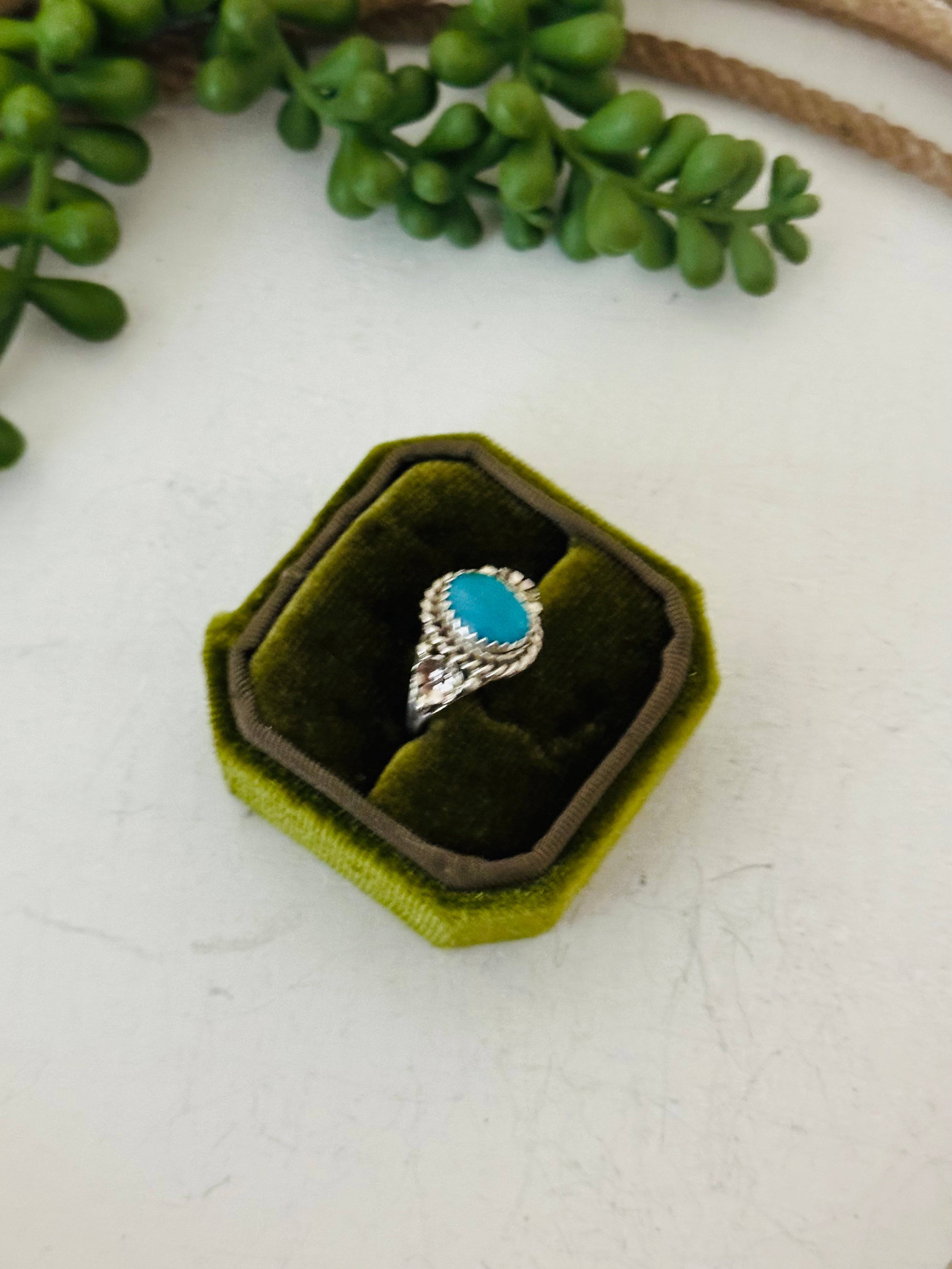 Navajo Made Kingman Turquoise & Sterling Silver Ring