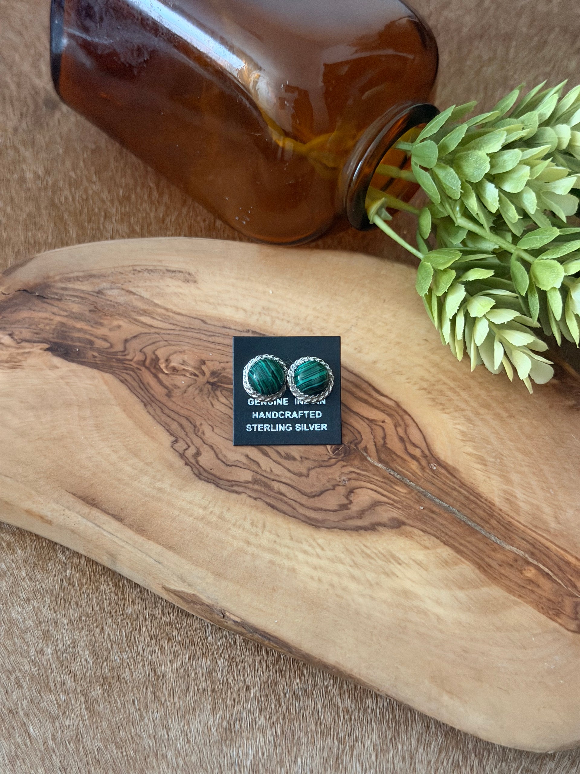 Esther White Malachite & Sterling Silver Post Earrings