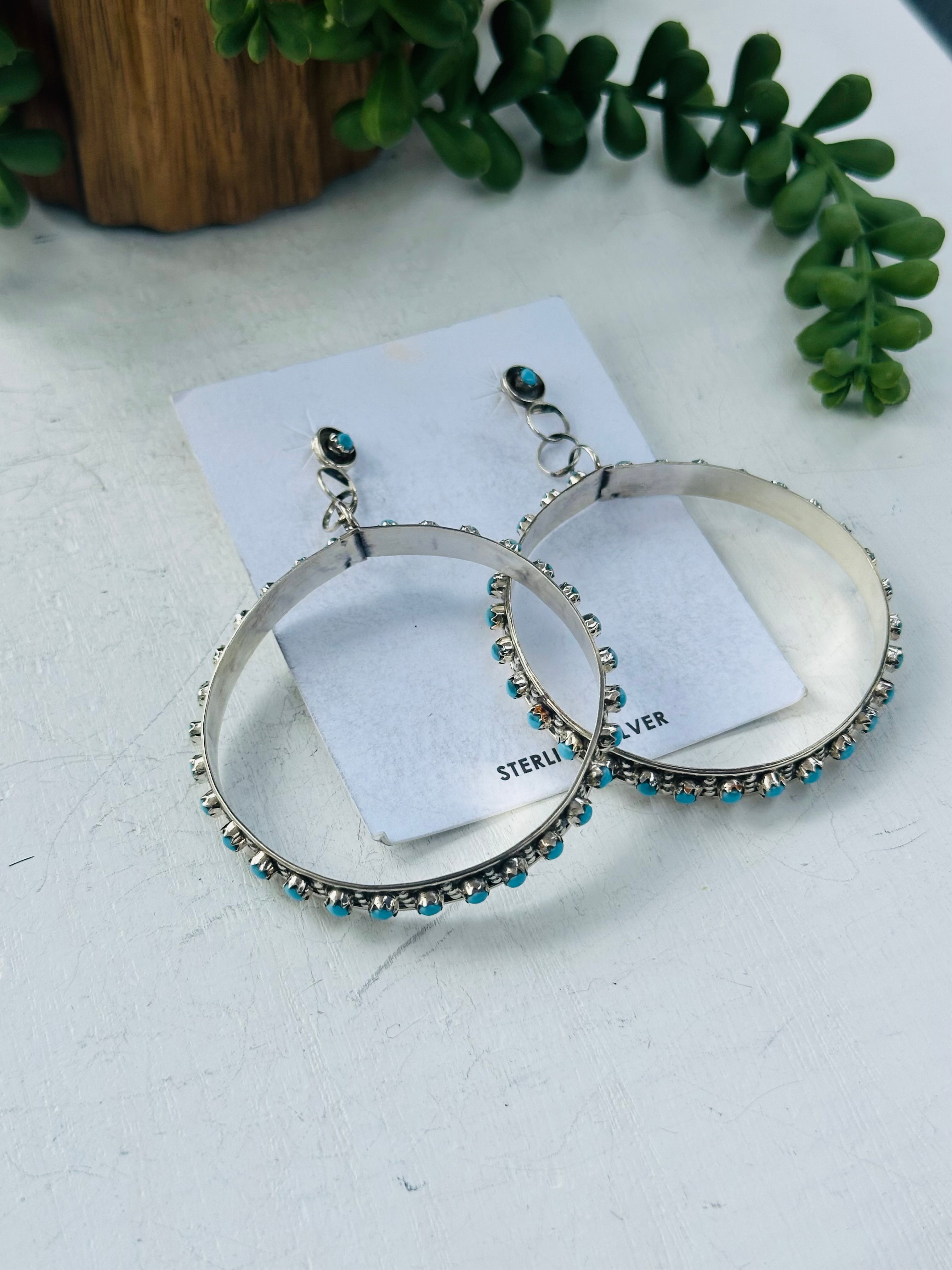 Joan Cheama Turquoise & Sterling Silver Post Dangle Earrings