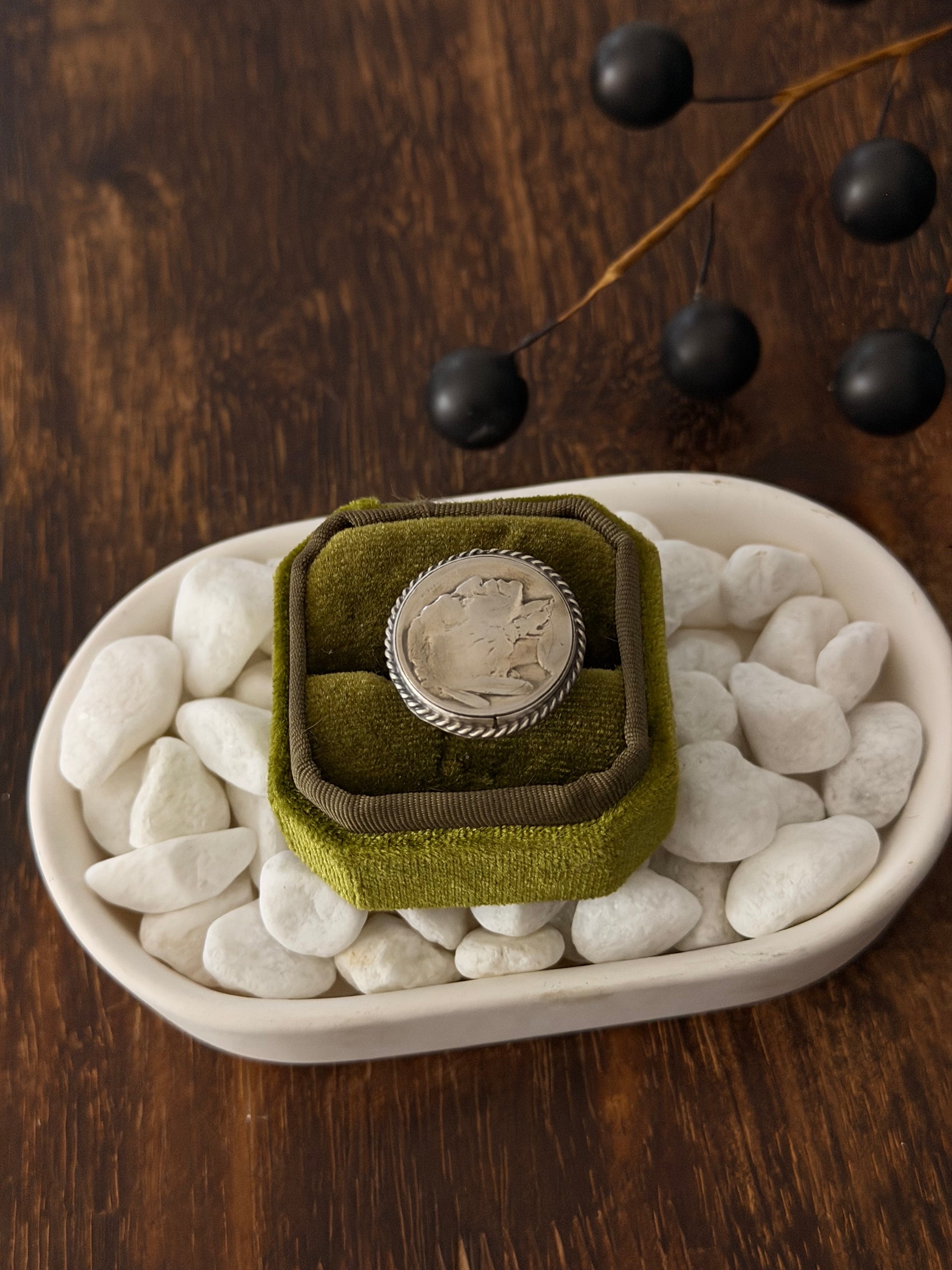 Navajo Made Buffalo Nickel & Sterling Silver Ring Size 5.5