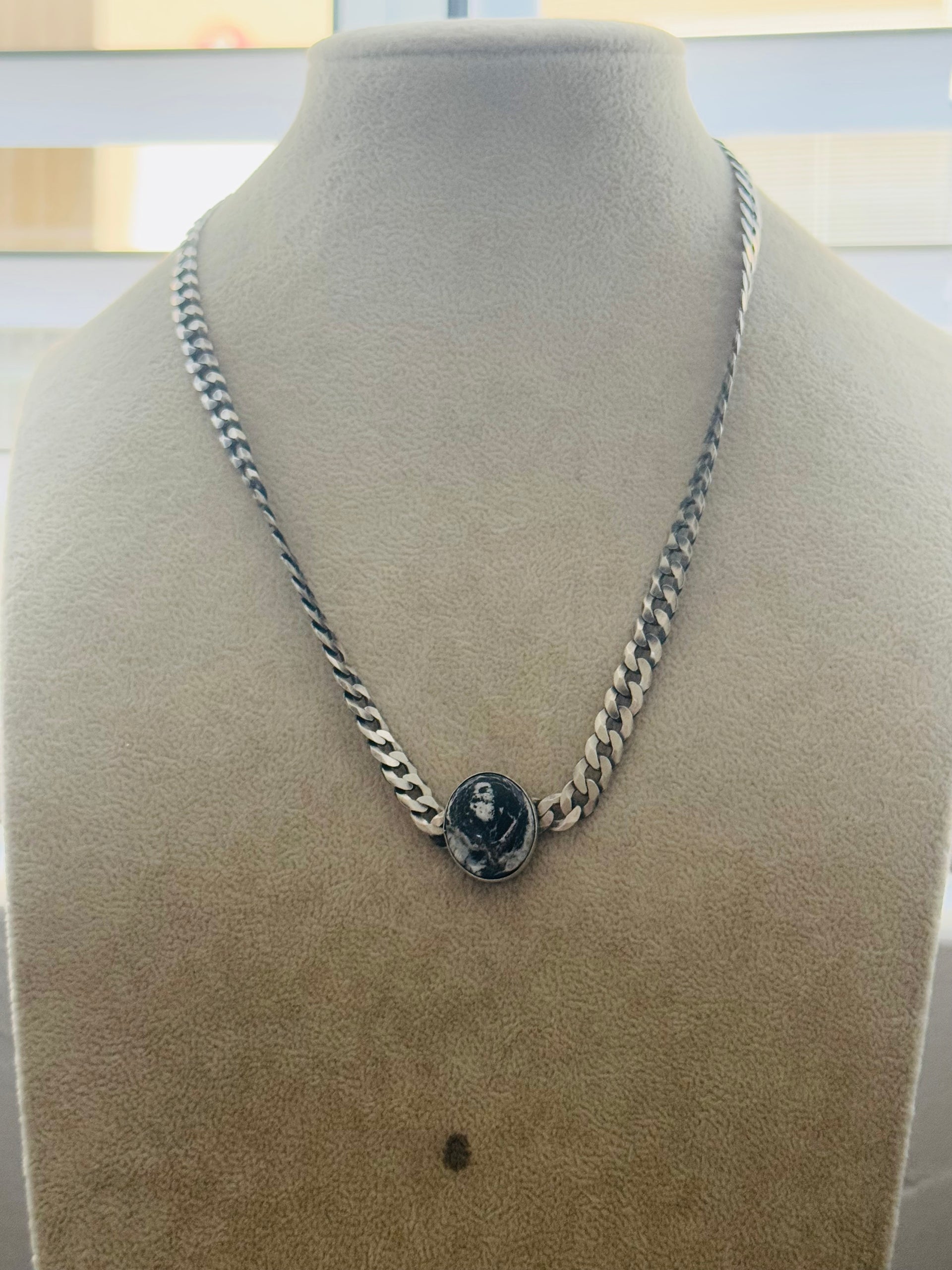 Navajo Made White Buffalo & Sterling Silver Necklace