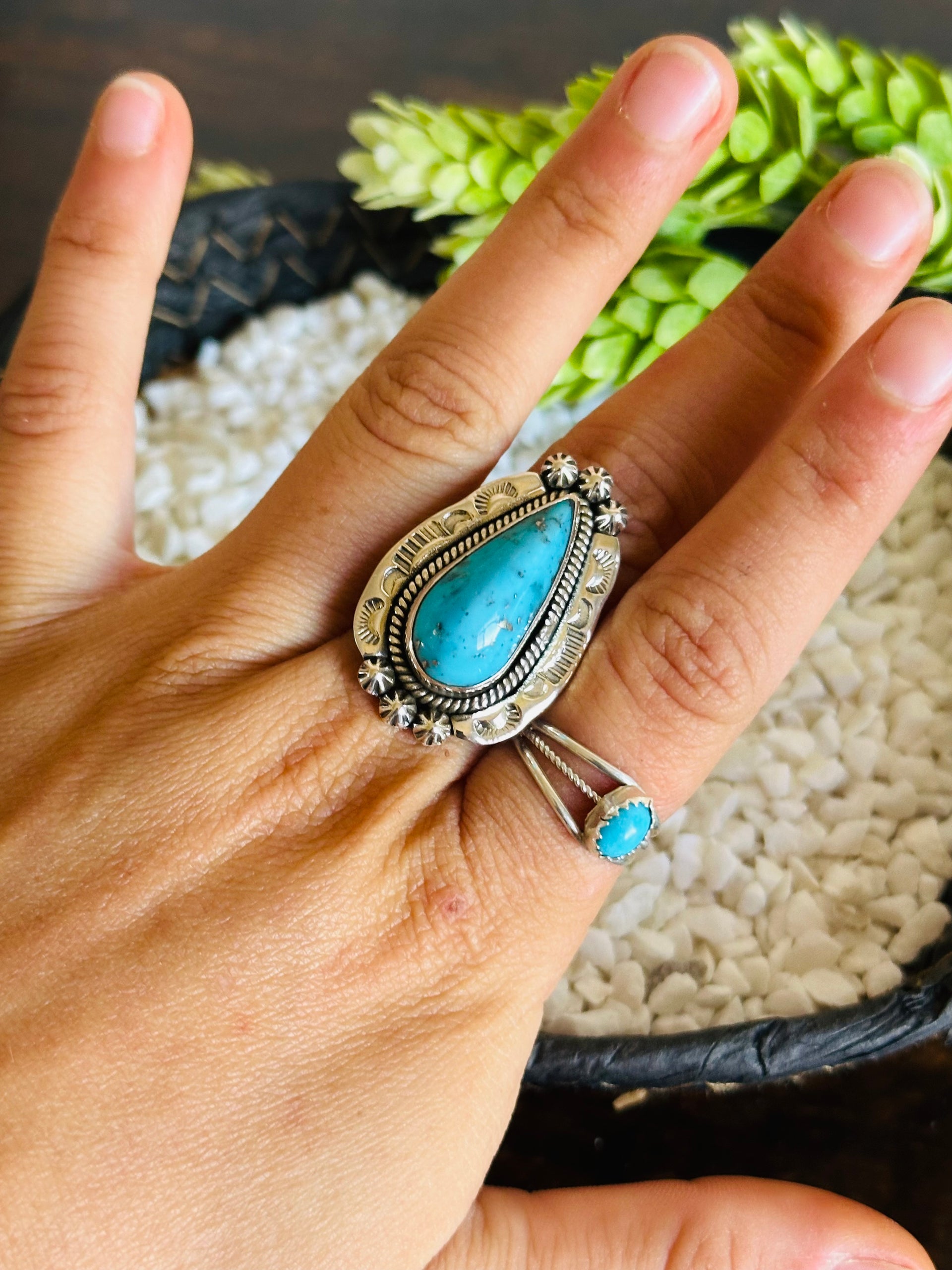 TTD Blue Ridge Turquoise & Sterling Silver Adjustable Ring