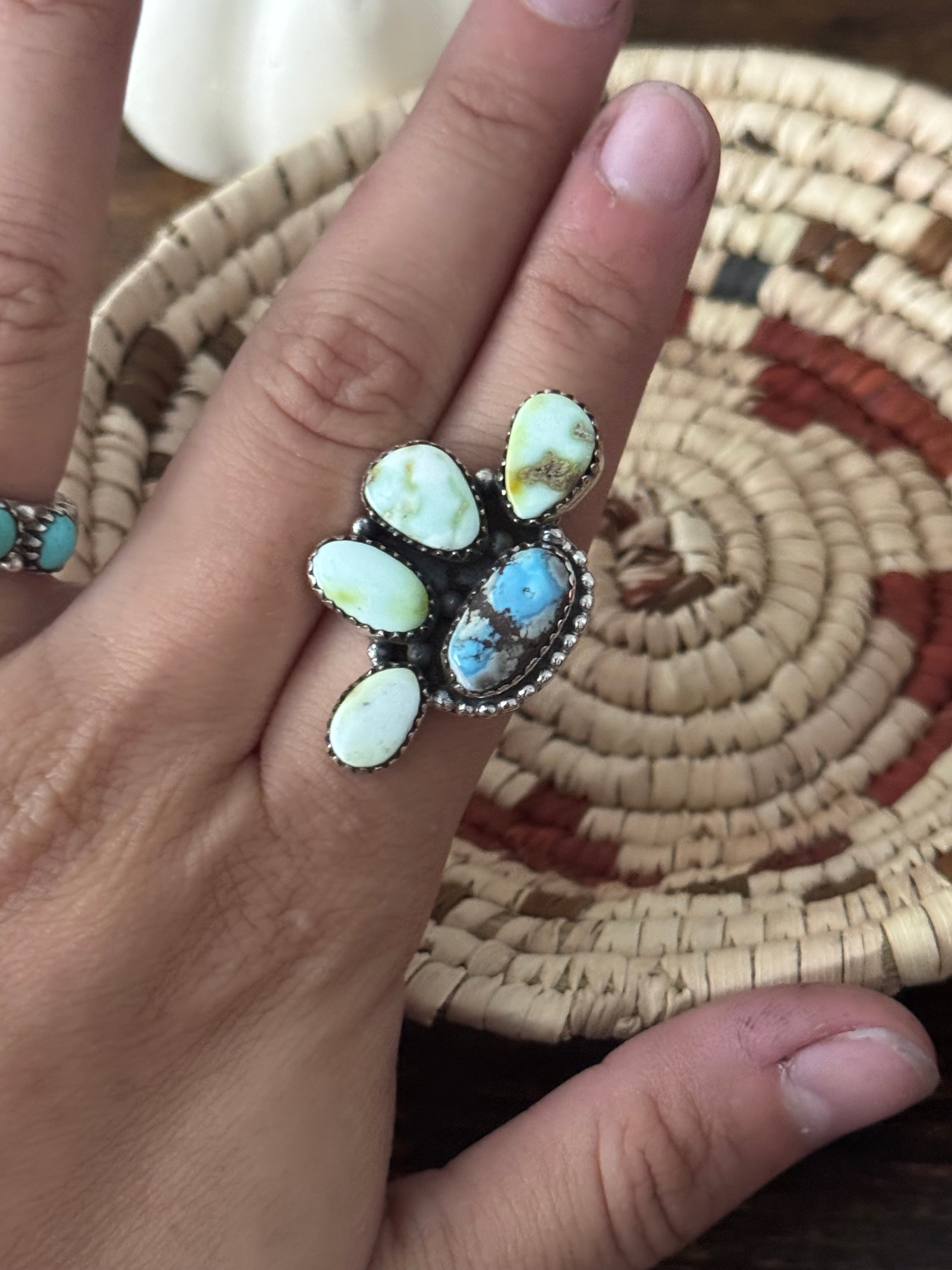 Southwest Handmade Multi Stone & Sterling Silver Adjustable Cluster Ring