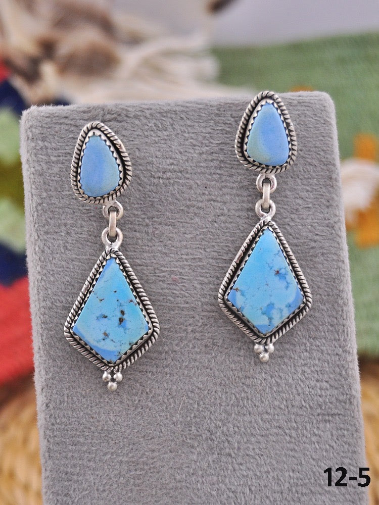 Southwest Handmade Golden Hill’s Turquoise & Sterling Silver Post Dangle Earrings