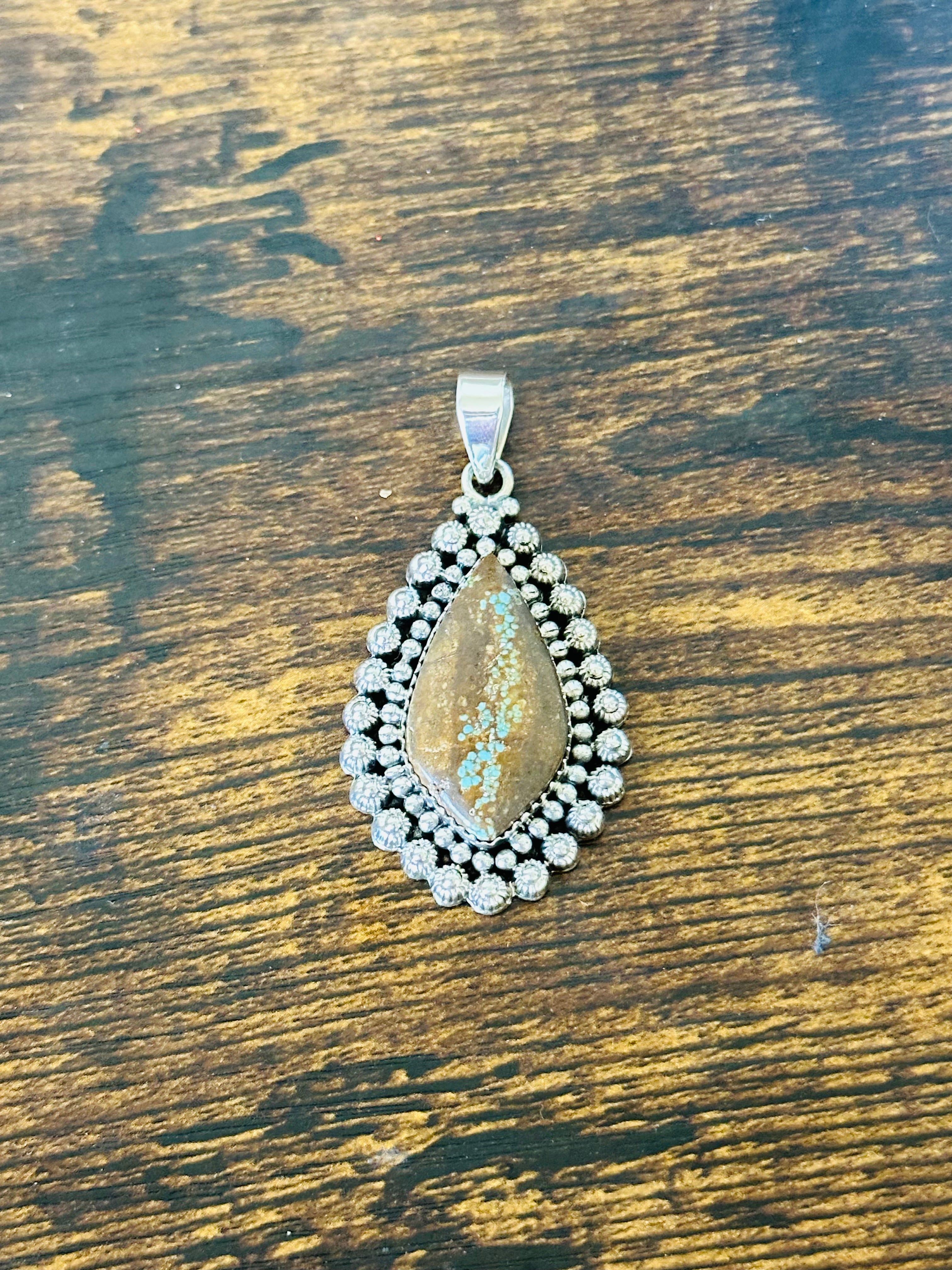 Southwest Handmade Number 8 Turquoise & Sterling Silver Pendant