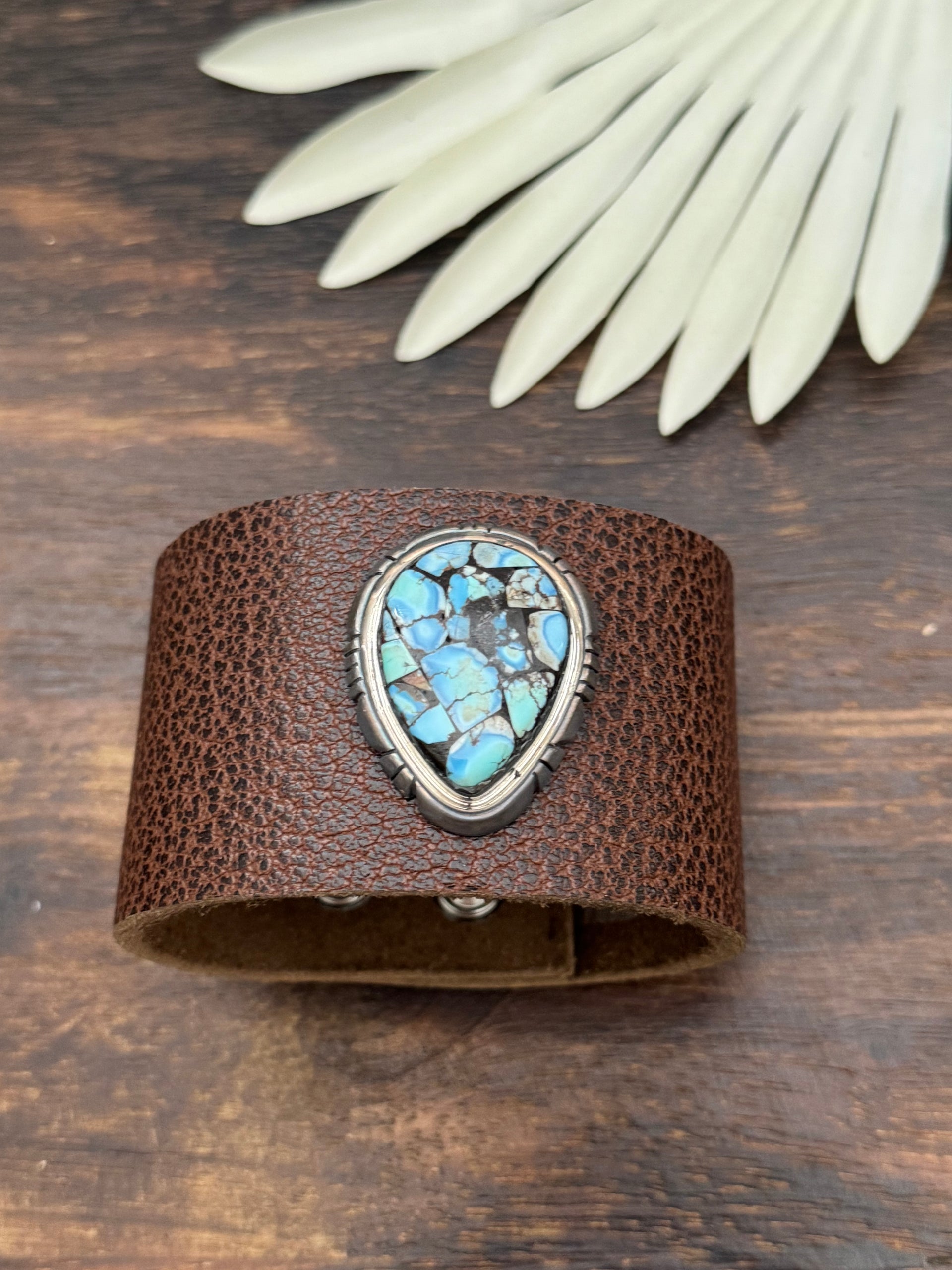 Julia Etsitty Golden Hills Turquoise & Genuine Leather Bracelet
