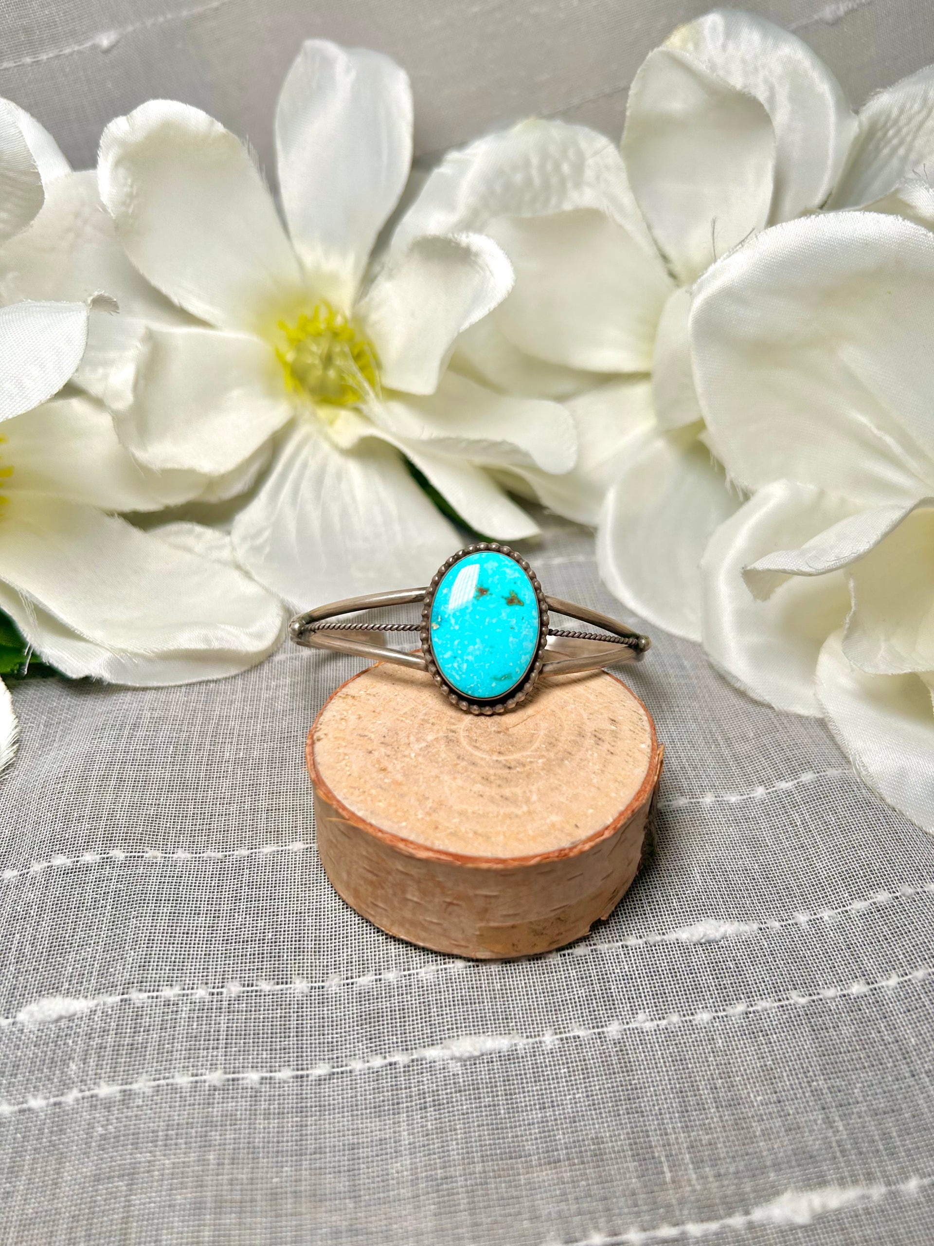 Navajo Made Kingman Turquoise & Sterling Silver Cuff Bracelet