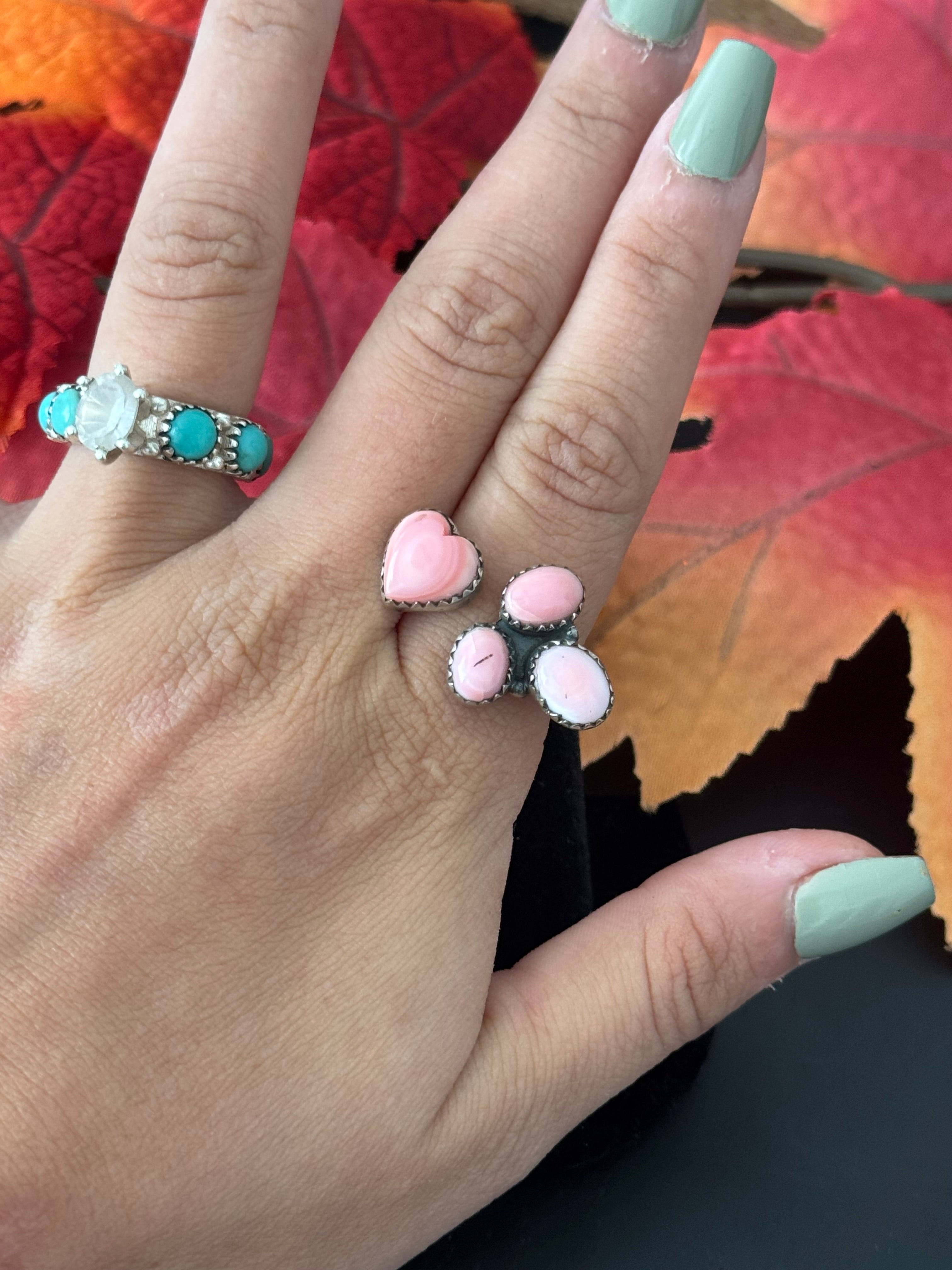 Southwest Handmade Pink Conch & Sterling Silver Adjustable Ring