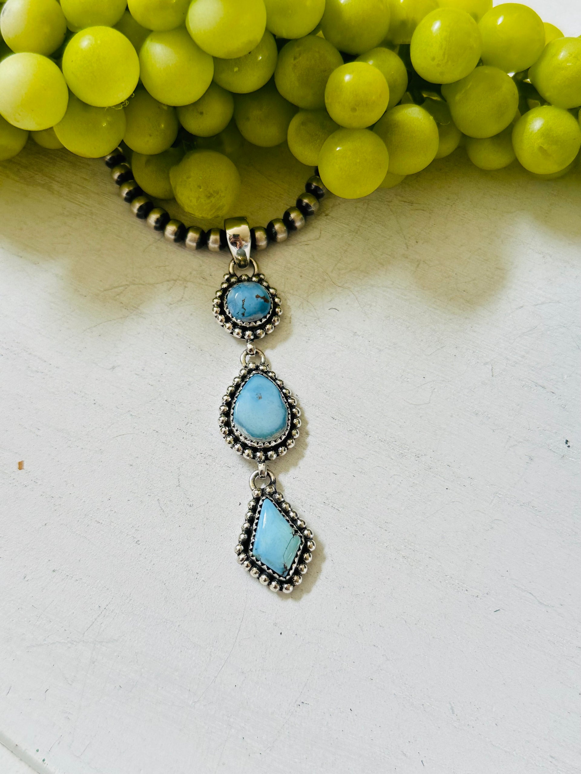Southwest Handmade Golden Hills Turquoise & Sterling Silver Cluster Pendant