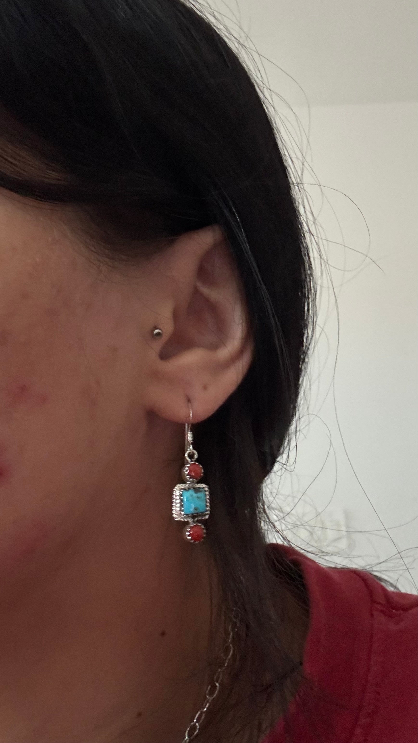 Navajo Made Multi Stone & Sterling Silver Dangle Cluster Earrings