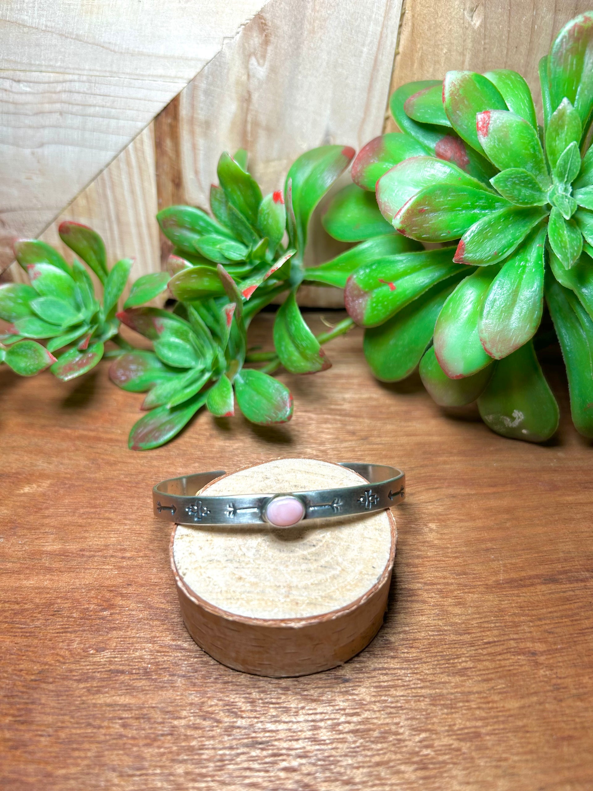 Navajo Made Pink Conch & Sterling Silver Cuff Bracelet