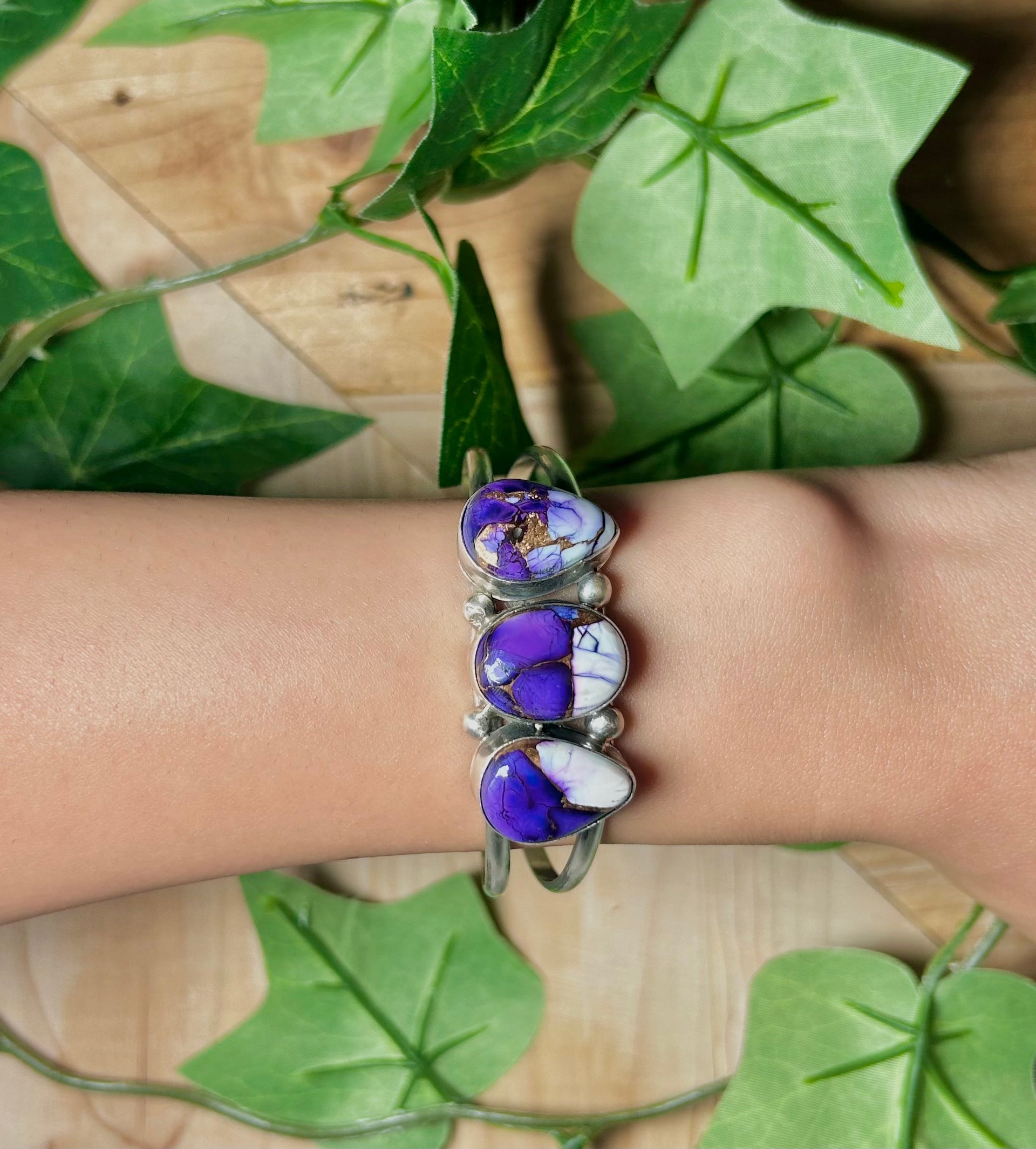 Augustine Largo Grape Dahlia & Sterling Silver Cuff Bracelet