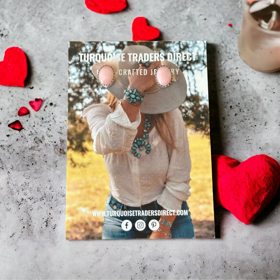 Southwest Handmade Pink Conch & Sterling Silver Post Earrings