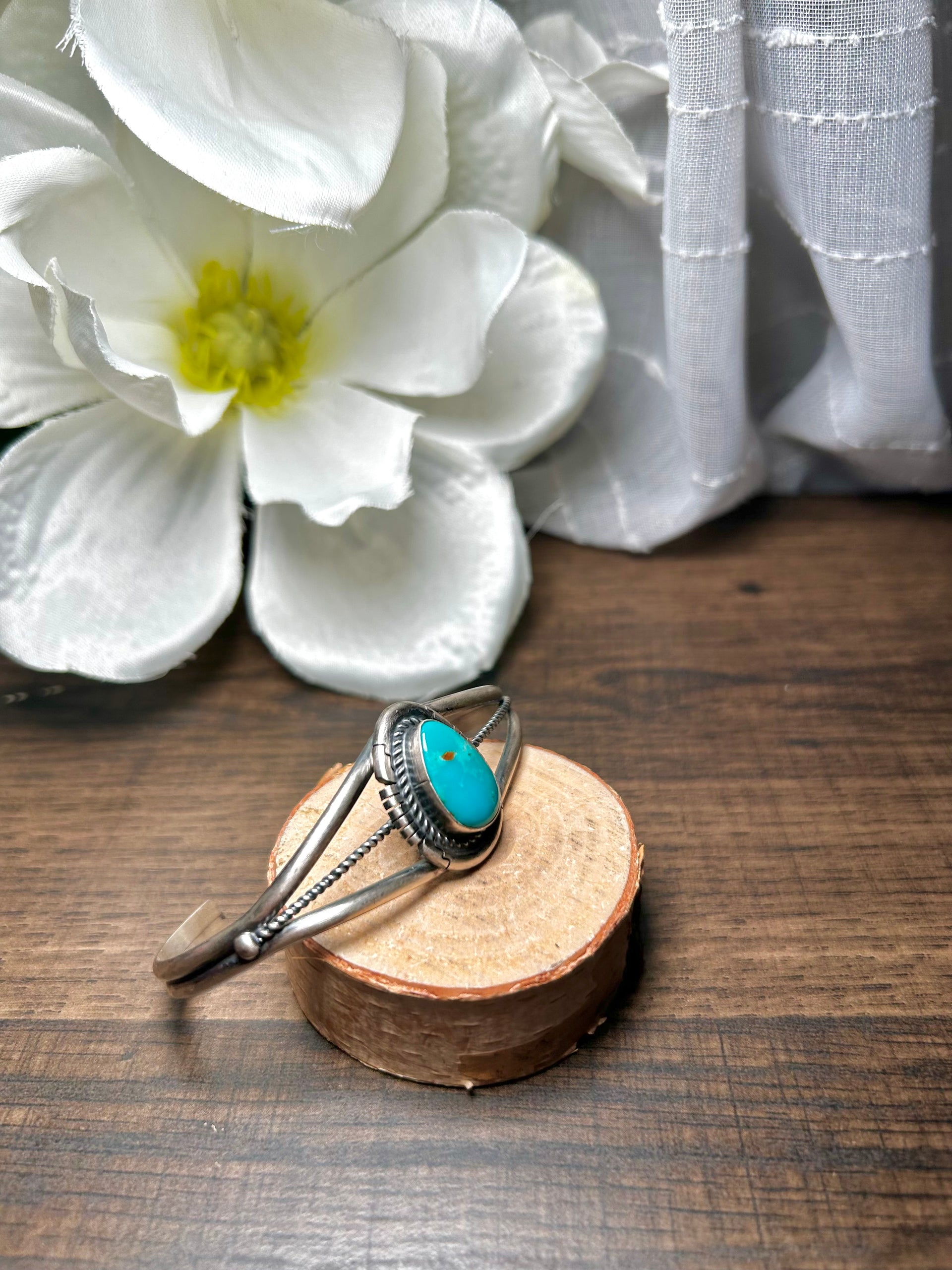 Navajo Made Kingman Turquoise & Sterling Silver Cuff Bracelet