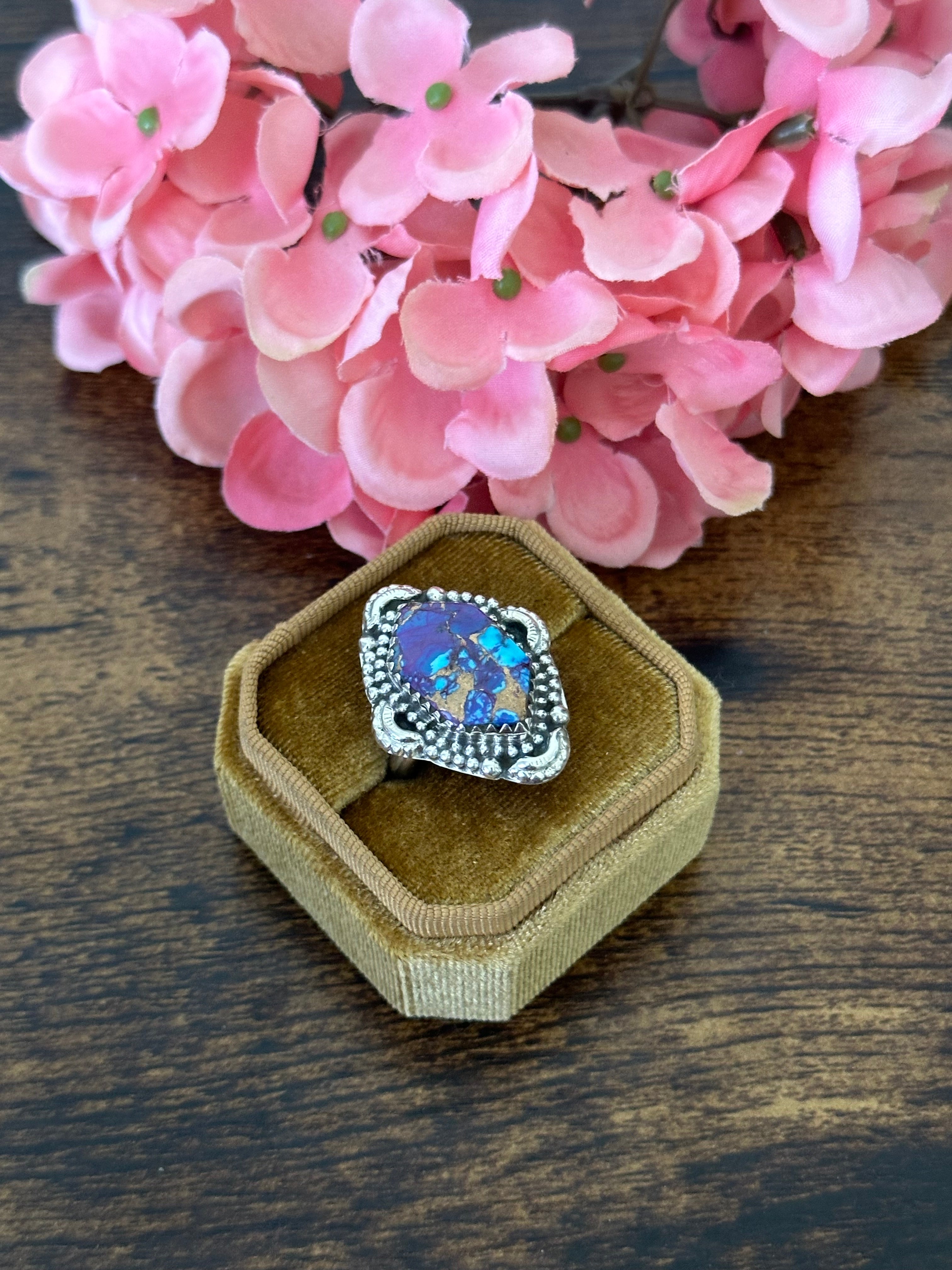 Southwest Handmade Purple Mohave Turquoise & Sterling Silver Ring Size 8.25