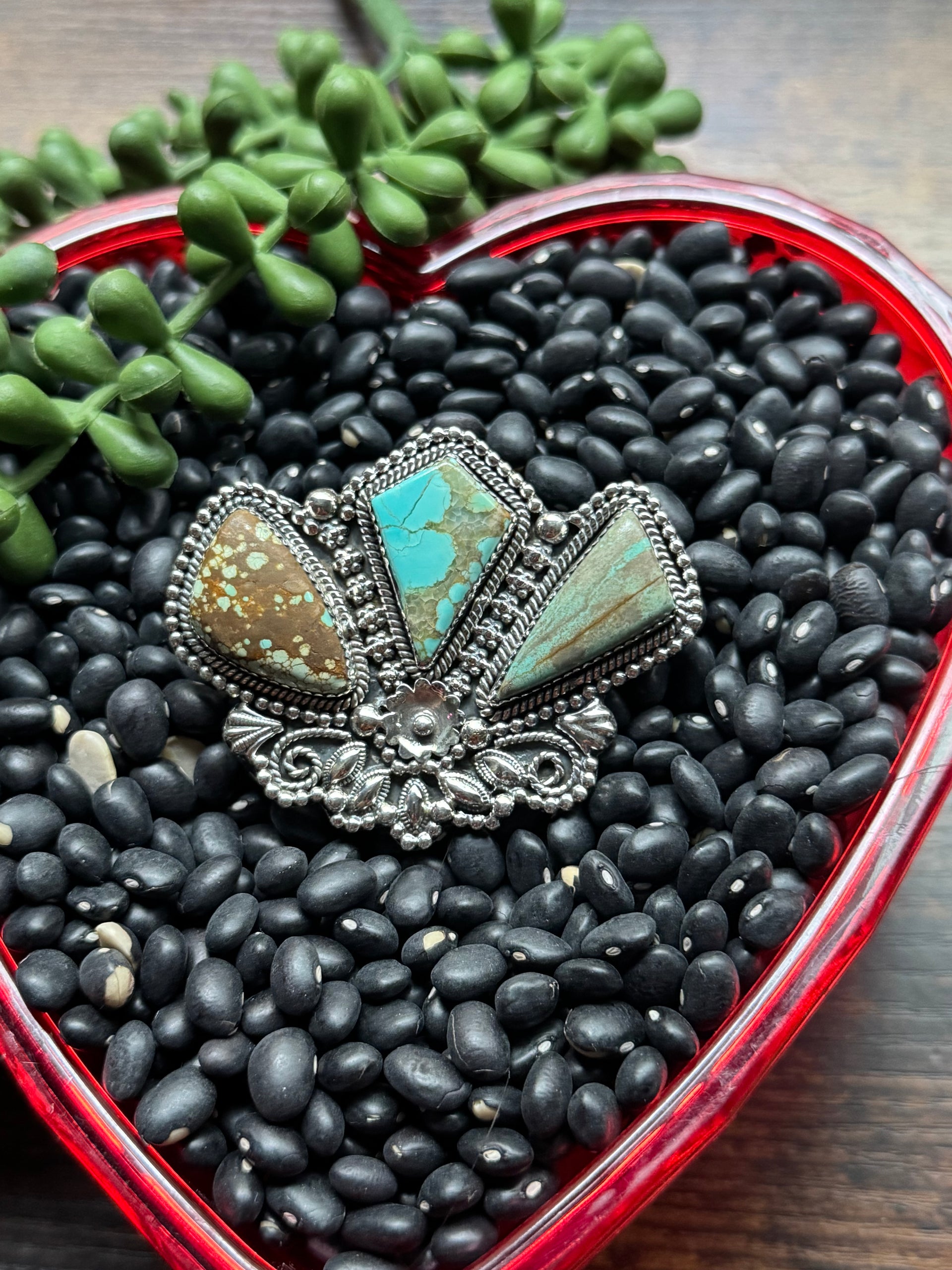 Southwest Handmade #8 Turquoise & Sterling Silver Adjustable Cluster Ring