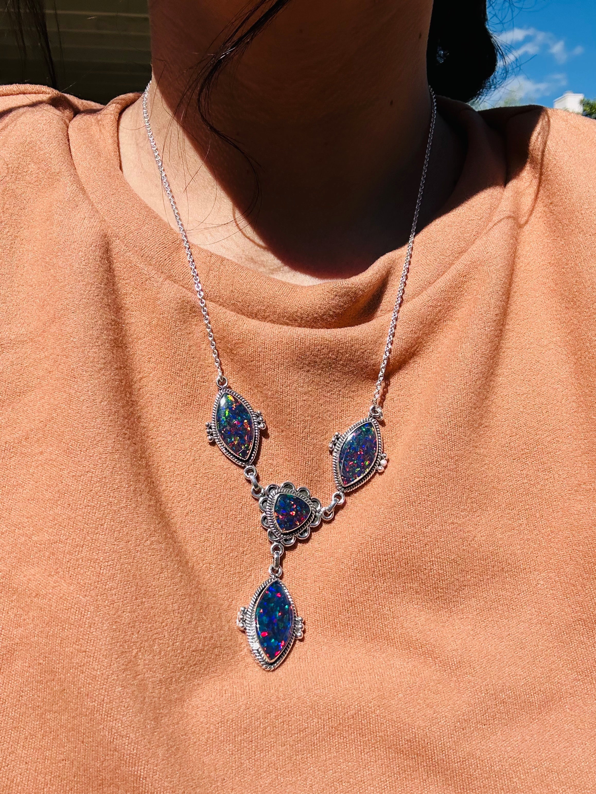 Southwest Handmade Purple Opal & Sterling Silver Lariat Necklace