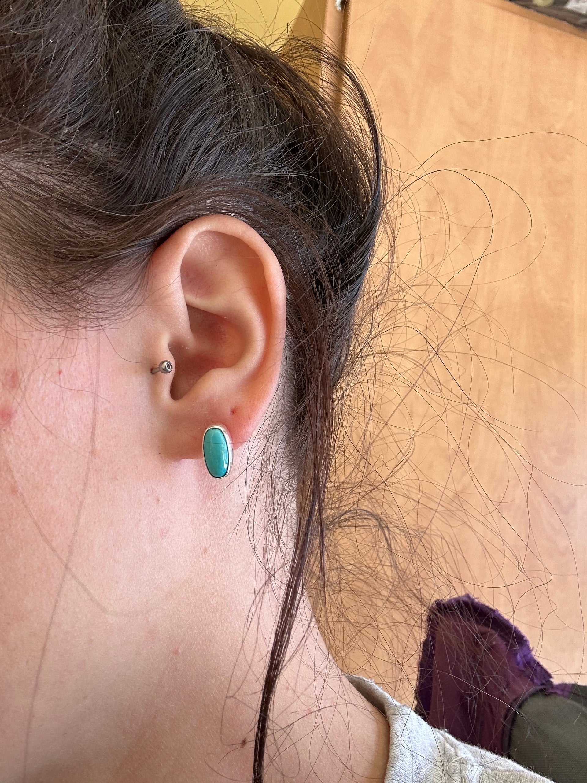 Navajo Made Kingman Turquoise & Sterling Silver Post Earrings