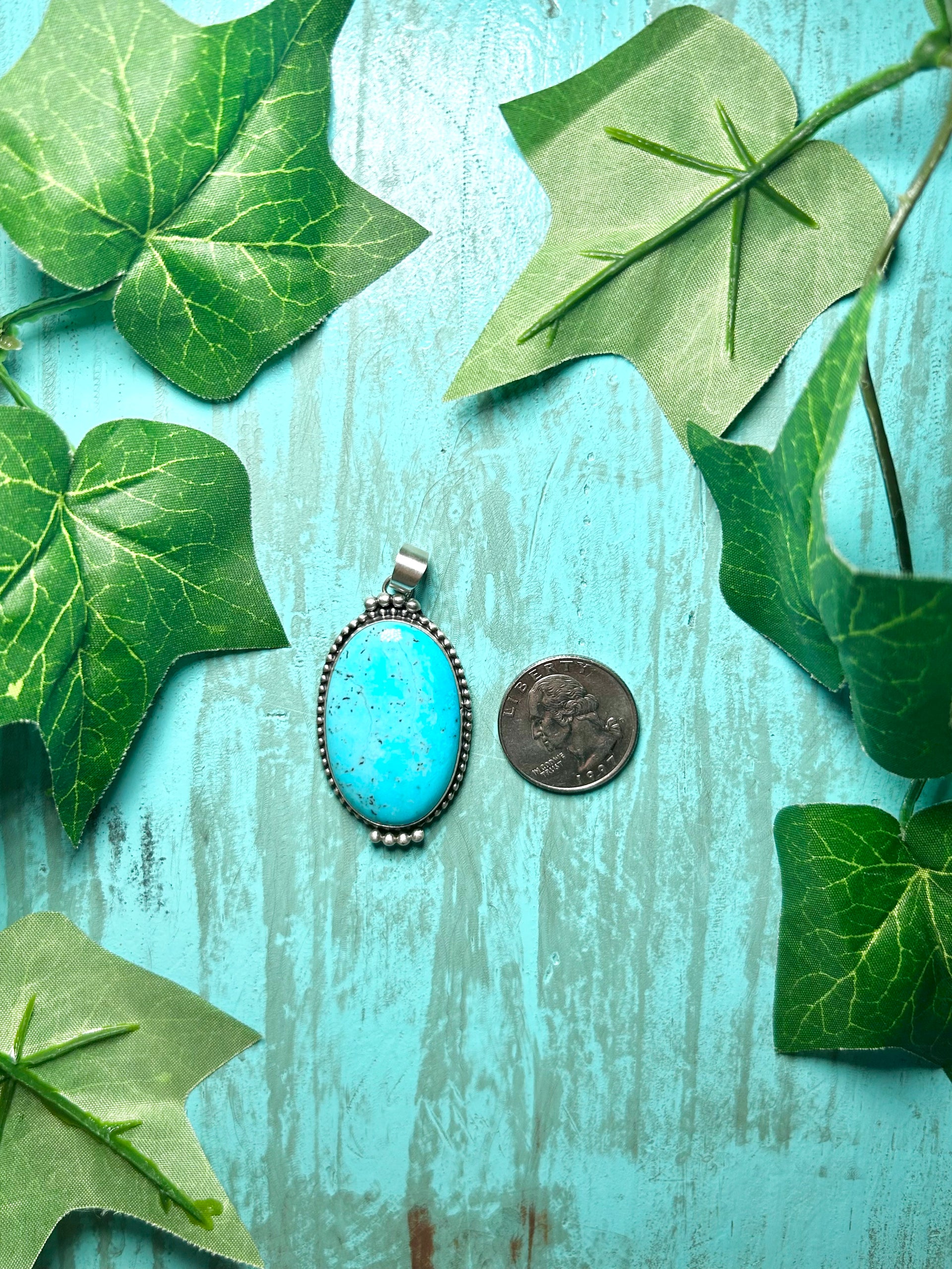 Navajo Made Kingman Turquoise & Sterling Silver Pendant
