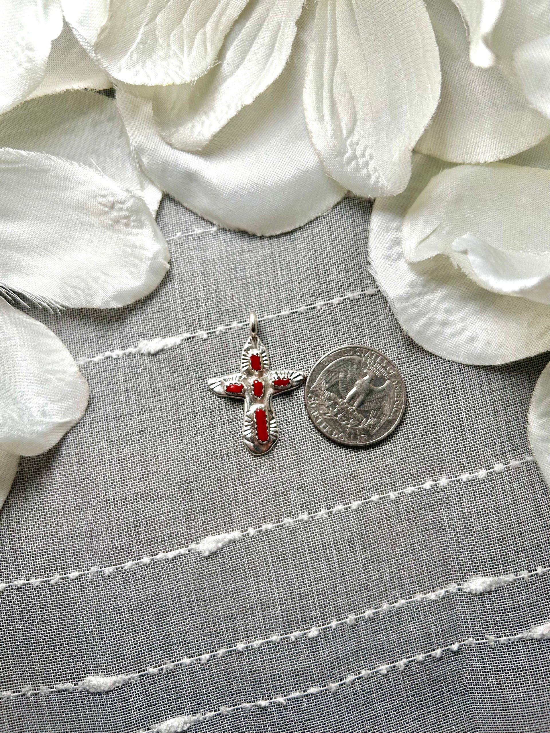 Zuni Coral & Sterling Silver Pendant