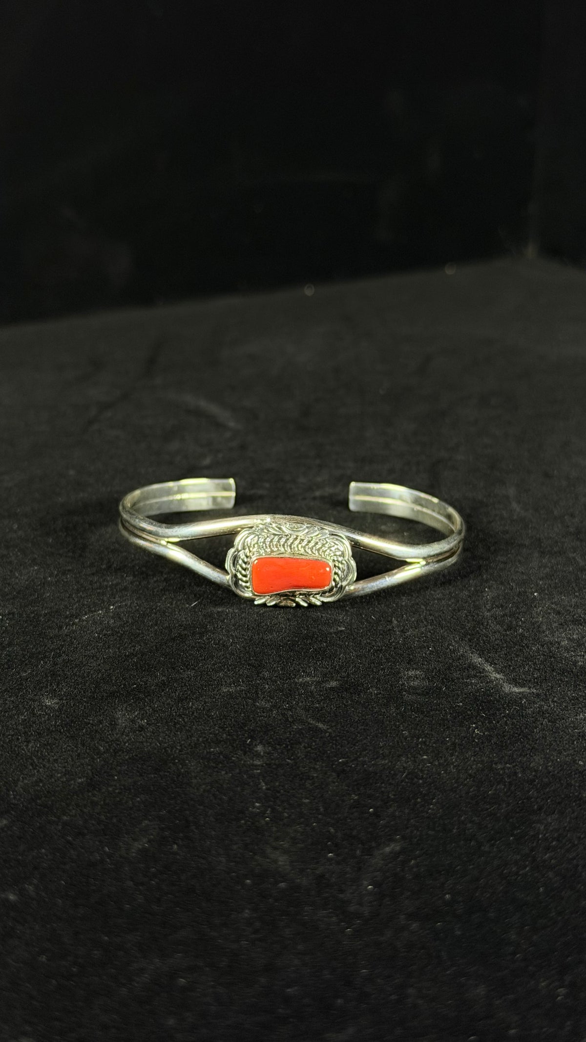 Navajo Made Mediterranean Coral & Sterling Silver Cuff Bracelet