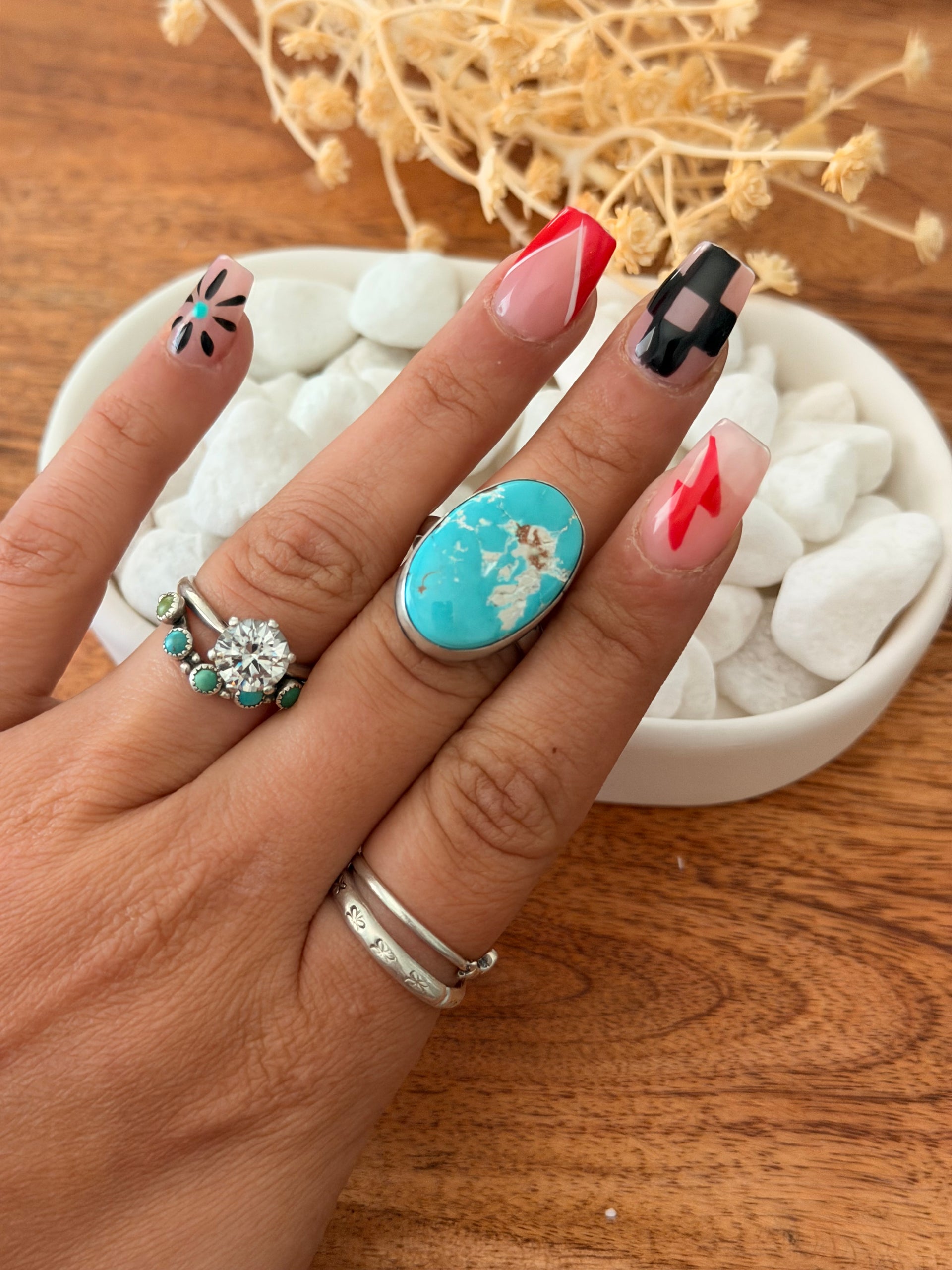 Antionette Martinez White Water Turquoise & Sterling Silver Adjustable Ring