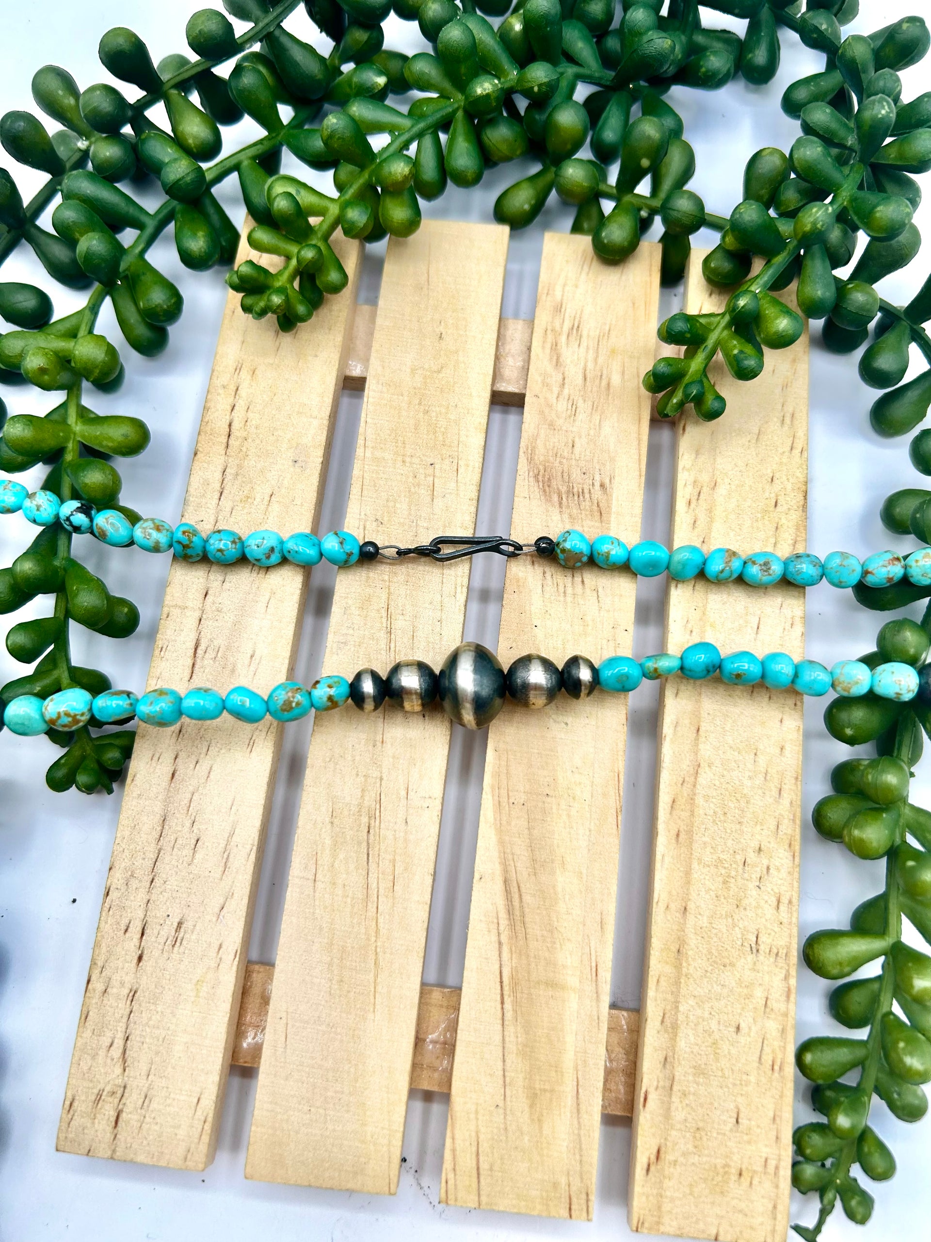Navajo Made Strung Kingman Turquoise & Sterling Silver Necklace