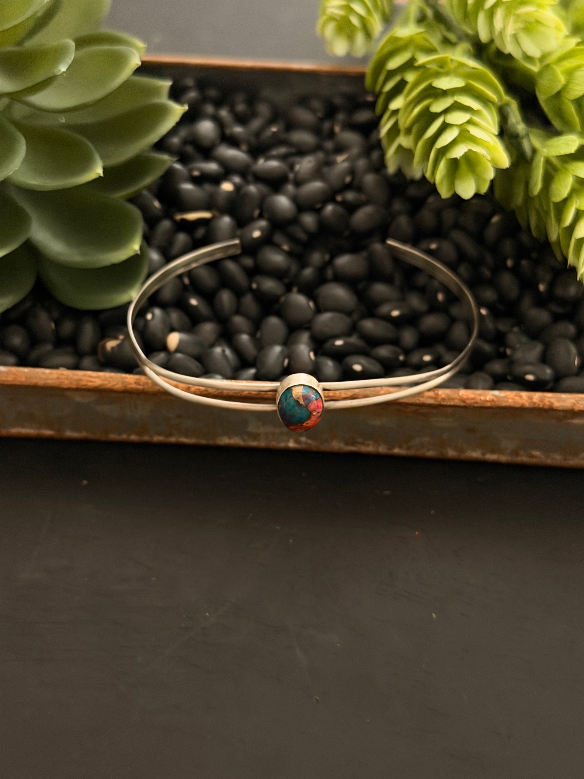 Navajo Made Mohave Turquoise & Sterling Silver Cuff Bracelet
