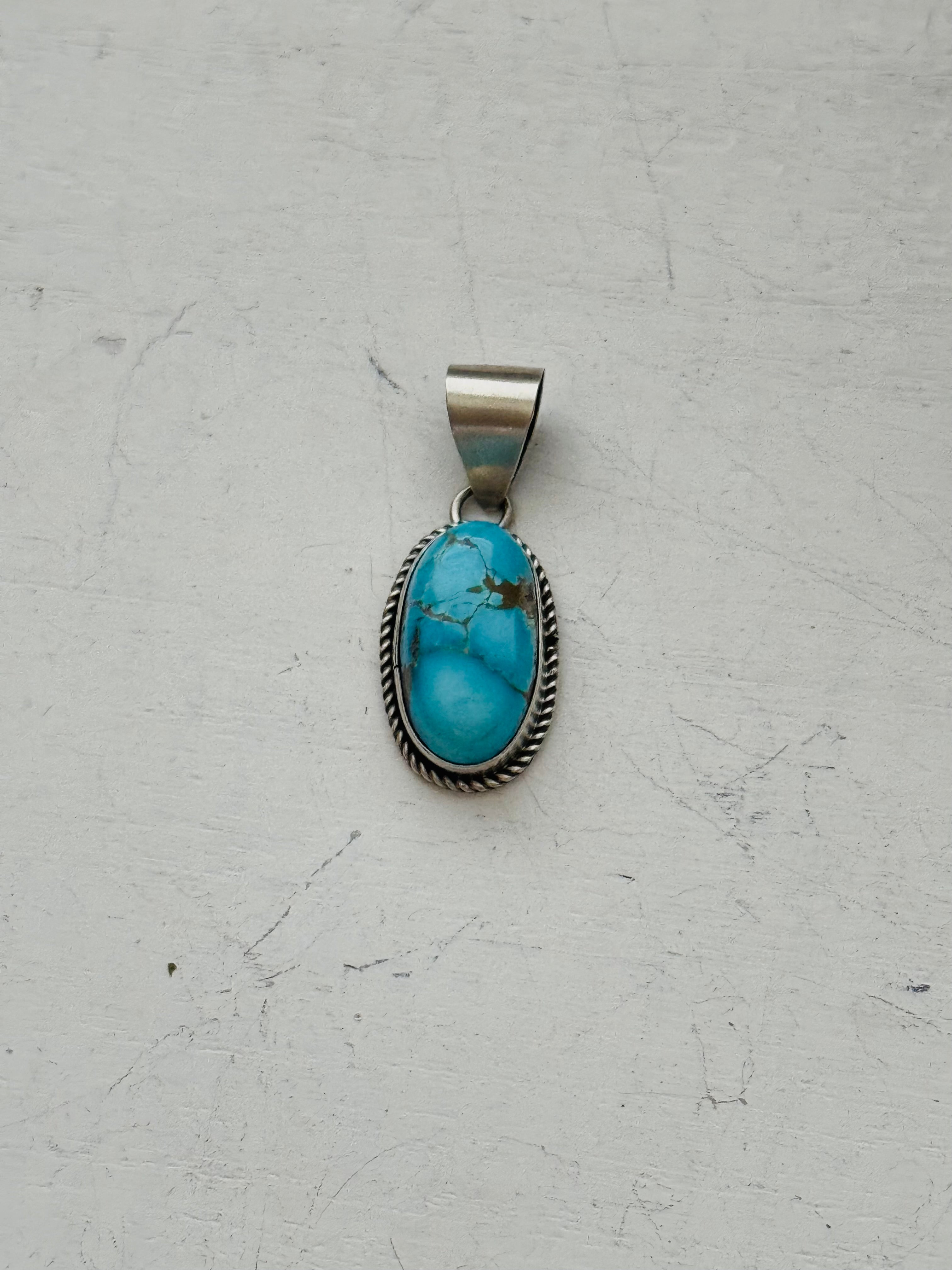 Navajo Made Valley Blue Turquoise & Sterling Silver Pendant