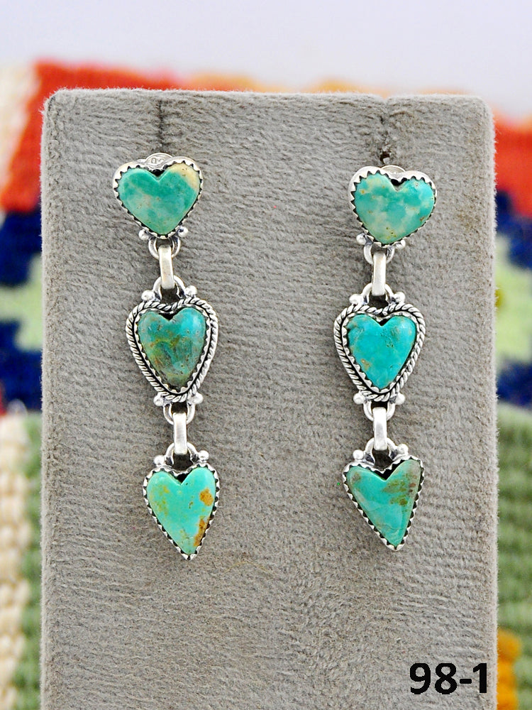 Southwest Made Cripple Creek Turquoise & Sterling Silver Post Dangle Earrings