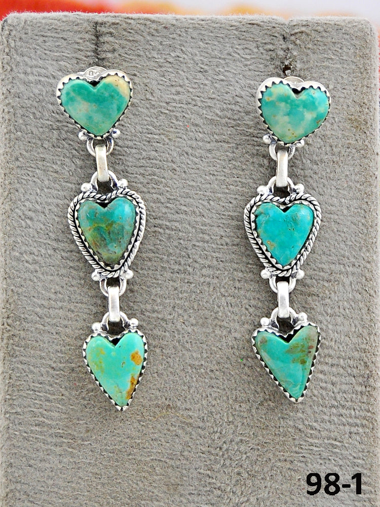 Southwest Made Cripple Creek Turquoise & Sterling Silver Post Dangle Earrings