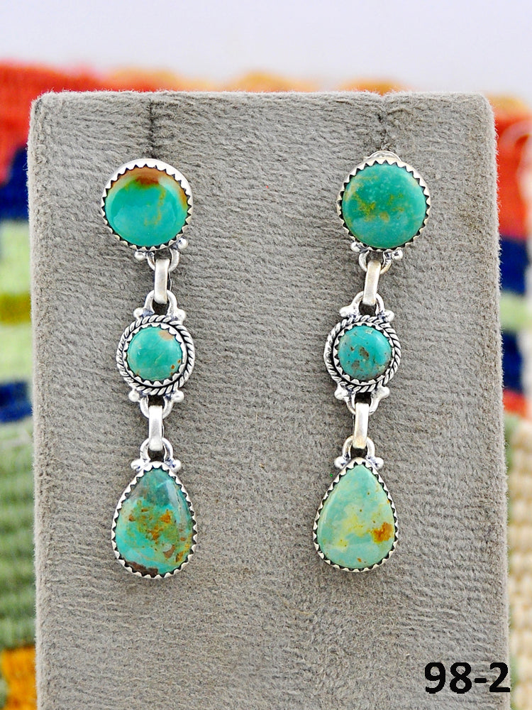 Southwest Made Cripple Creek Turquoise & Sterling Silver Post Dangle Earrings