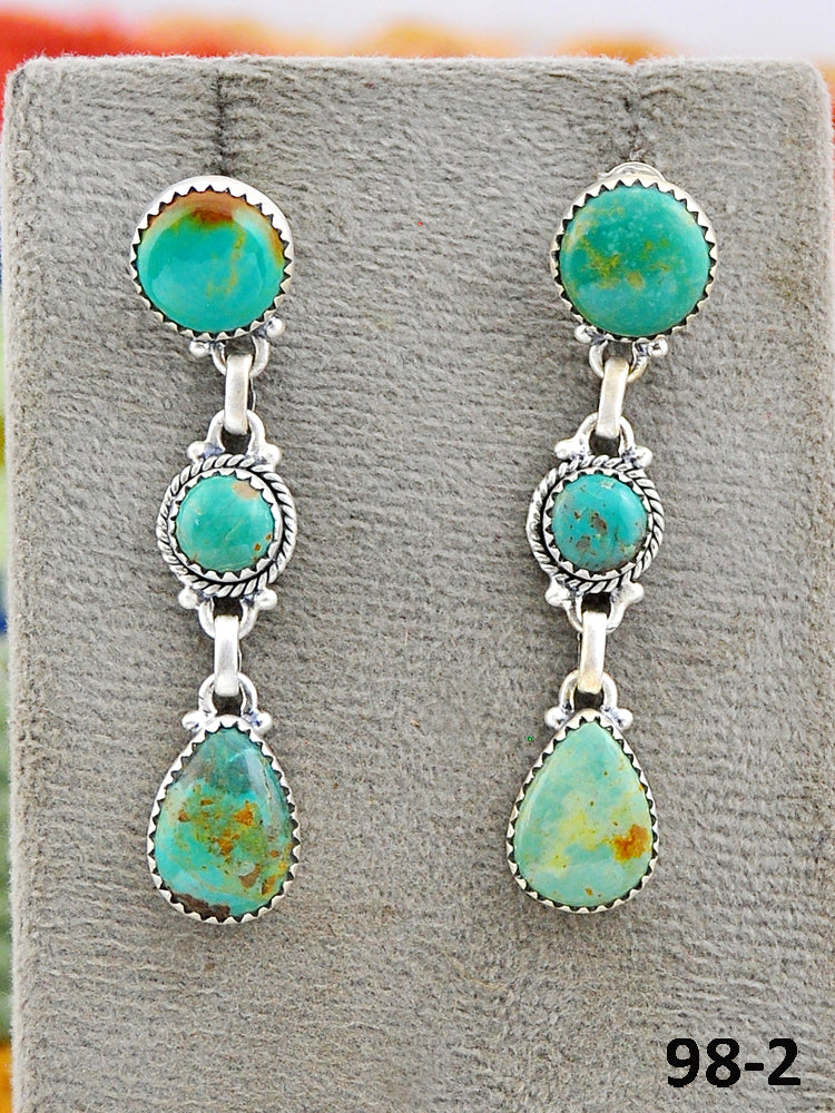 Southwest Made Cripple Creek Turquoise & Sterling Silver Post Dangle Earrings
