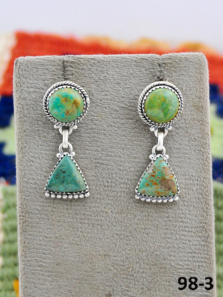 Southwest Made Cripple Creek Turquoise & Sterling Silver Post Dangle Earrings