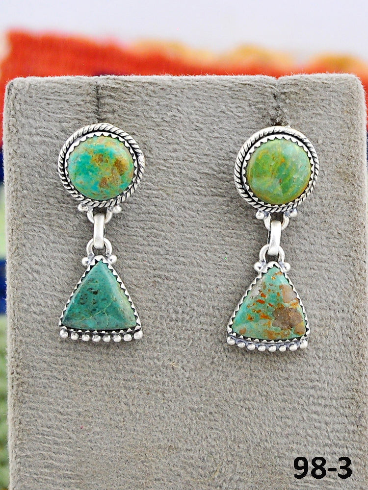 Southwest Made Cripple Creek Turquoise & Sterling Silver Post Dangle Earrings