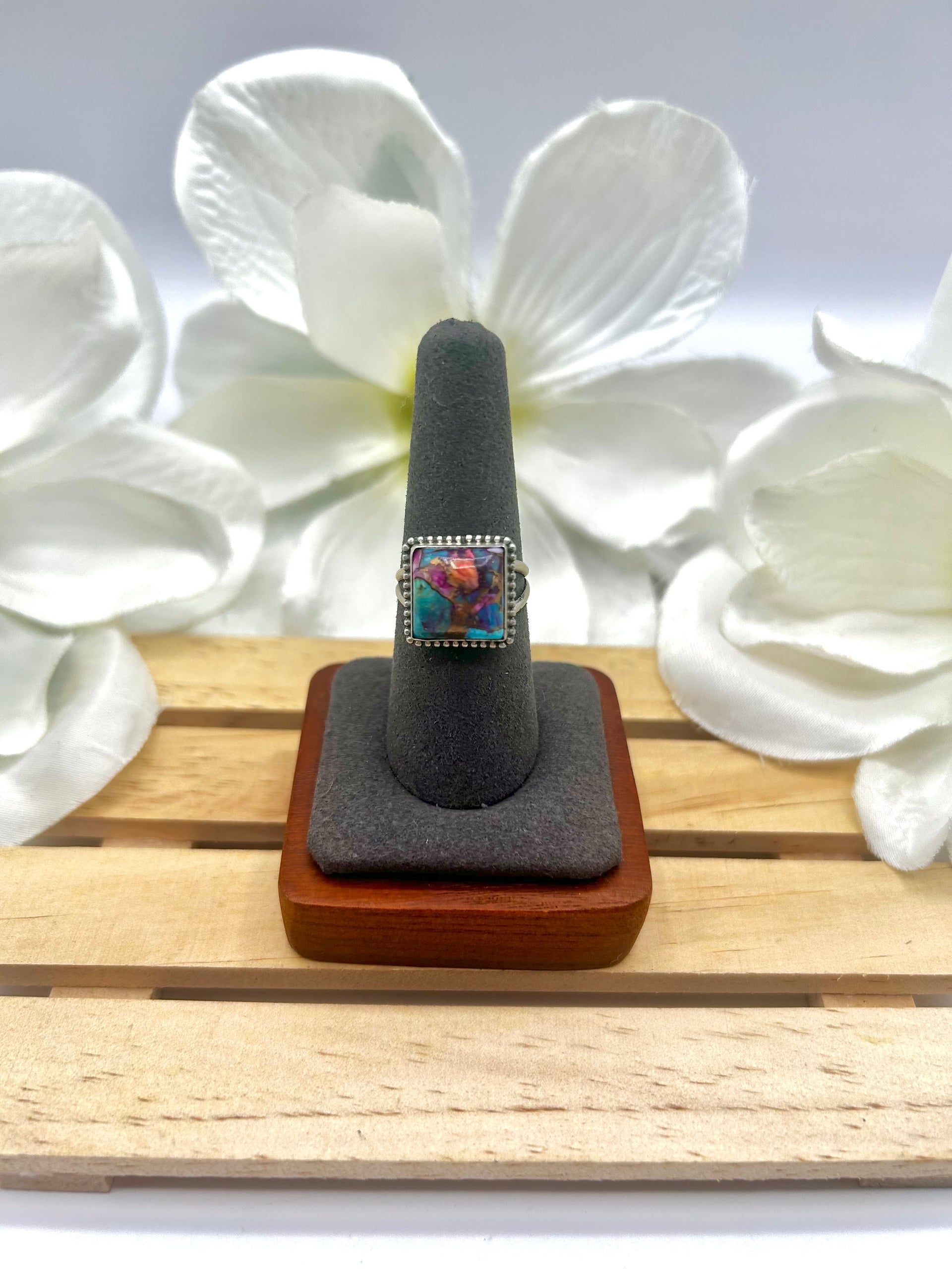 Navajo Made Mohave Turquoise & Sterling Silver Ring Size 6.5
