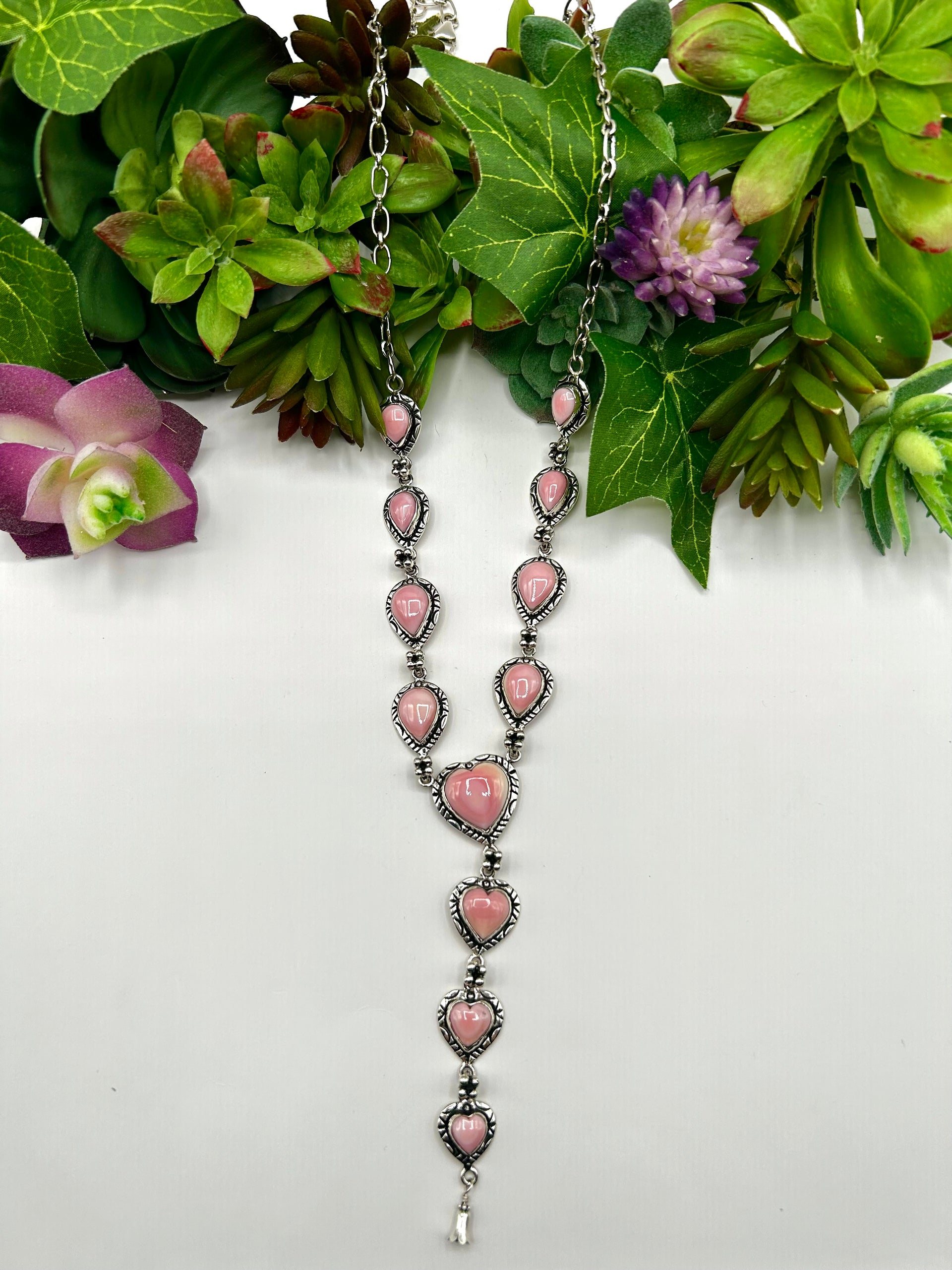 Navajo Made Pink Conch & Sterling Silver Necklace