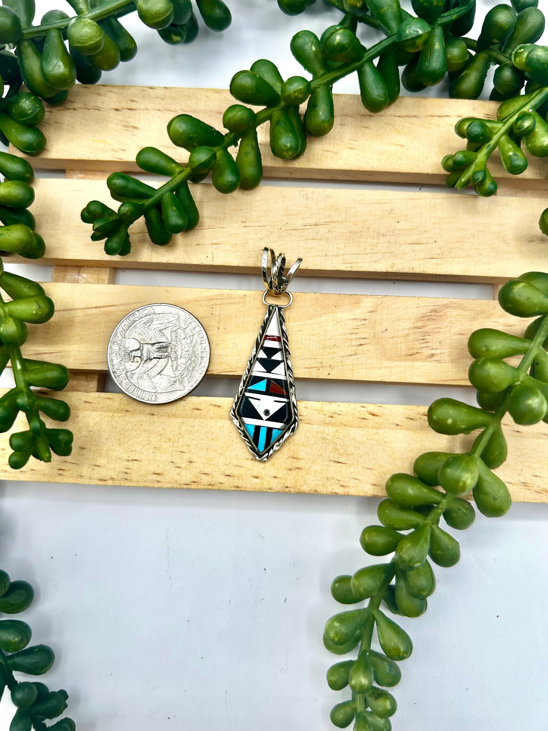 Zuni Made Multi Stone & Sterling Silver Pendant