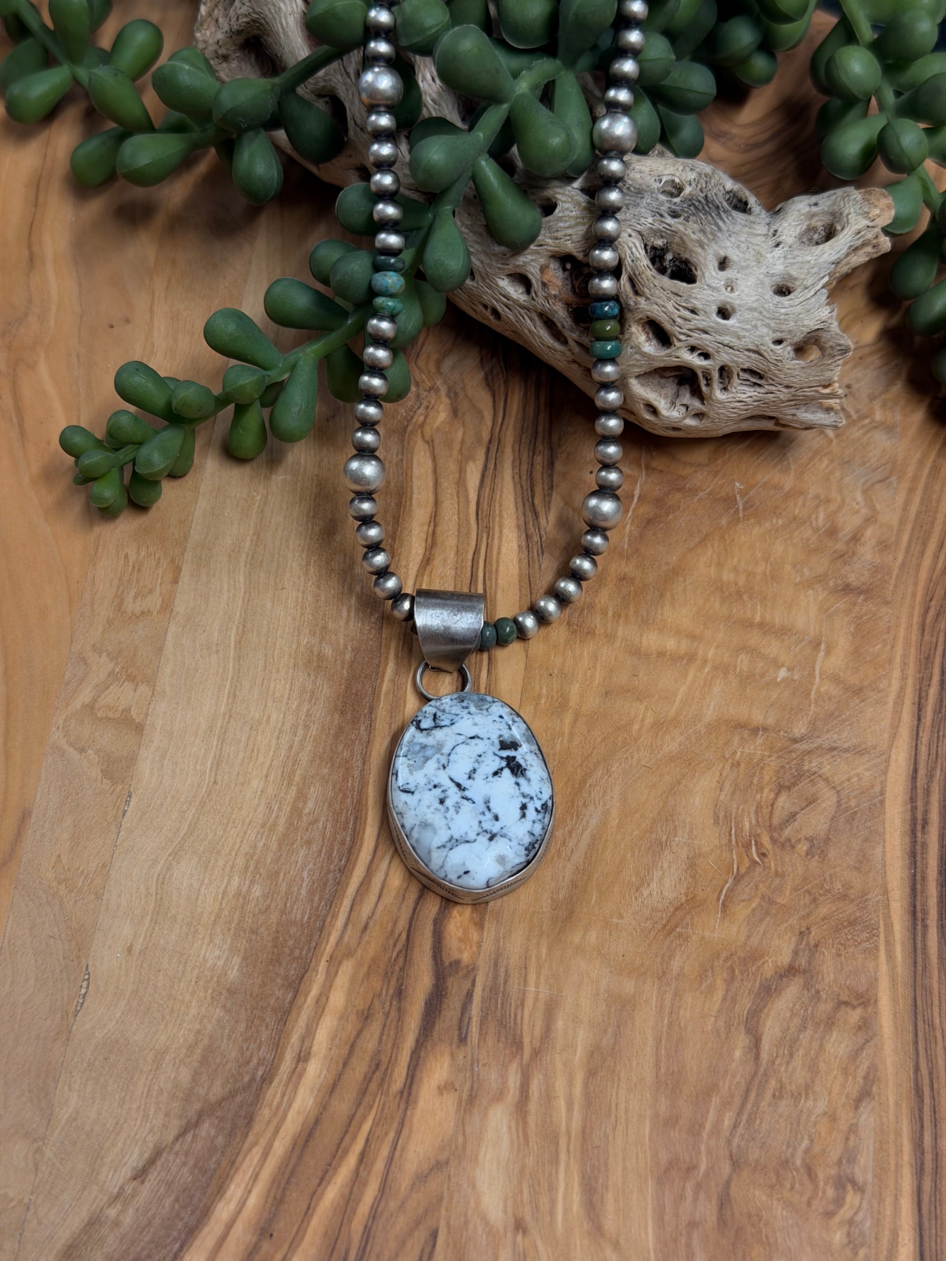 Dave Skeets White Buffalo & Sterling Silver Pendant