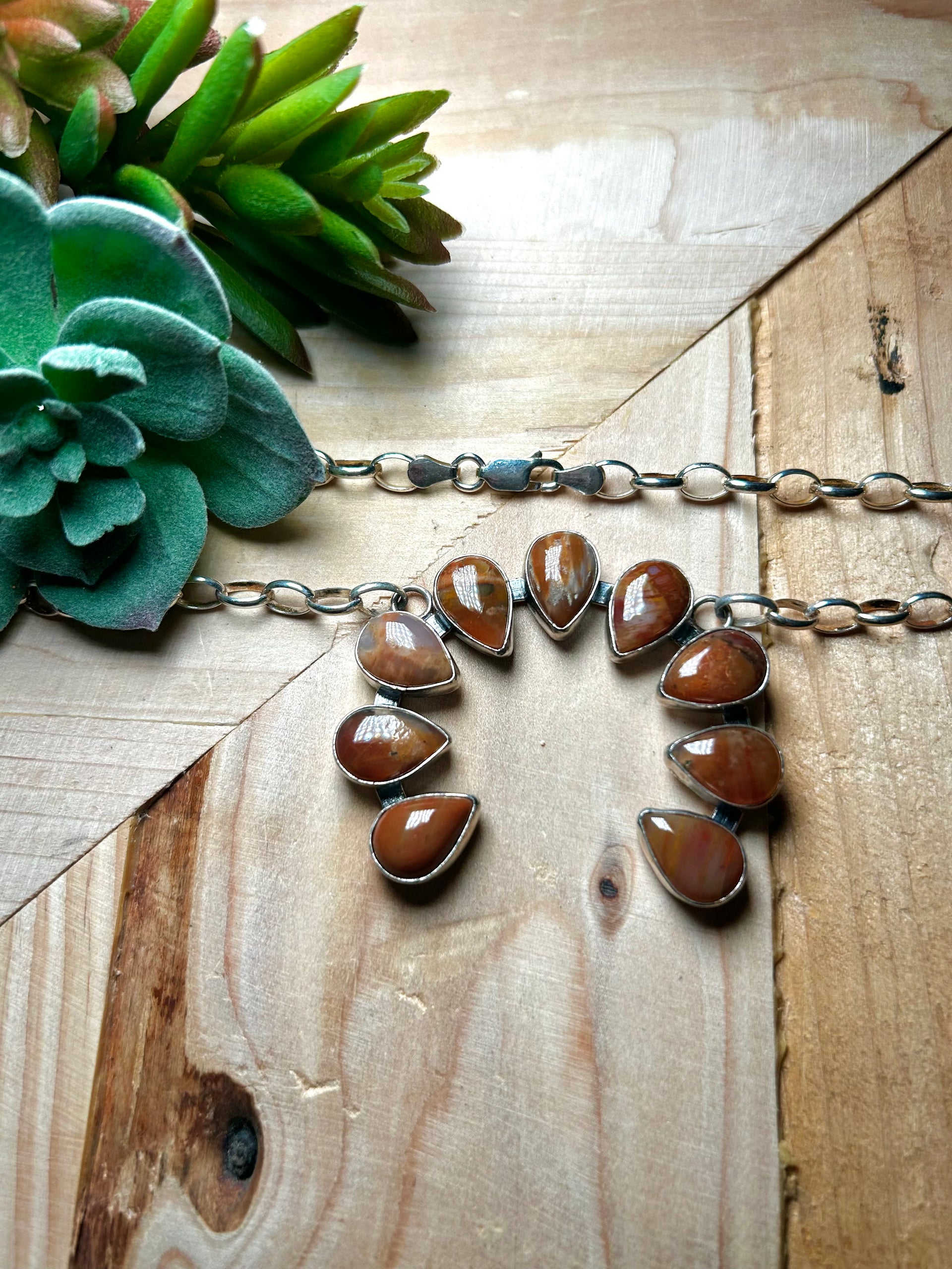 Navajo Made Petrified Wood & Sterling Silver Necklace