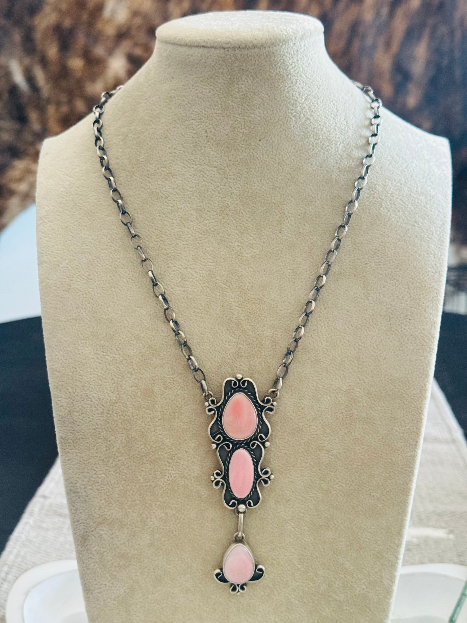 Larry Kaye Pink Conch & Sterling Silver Necklace