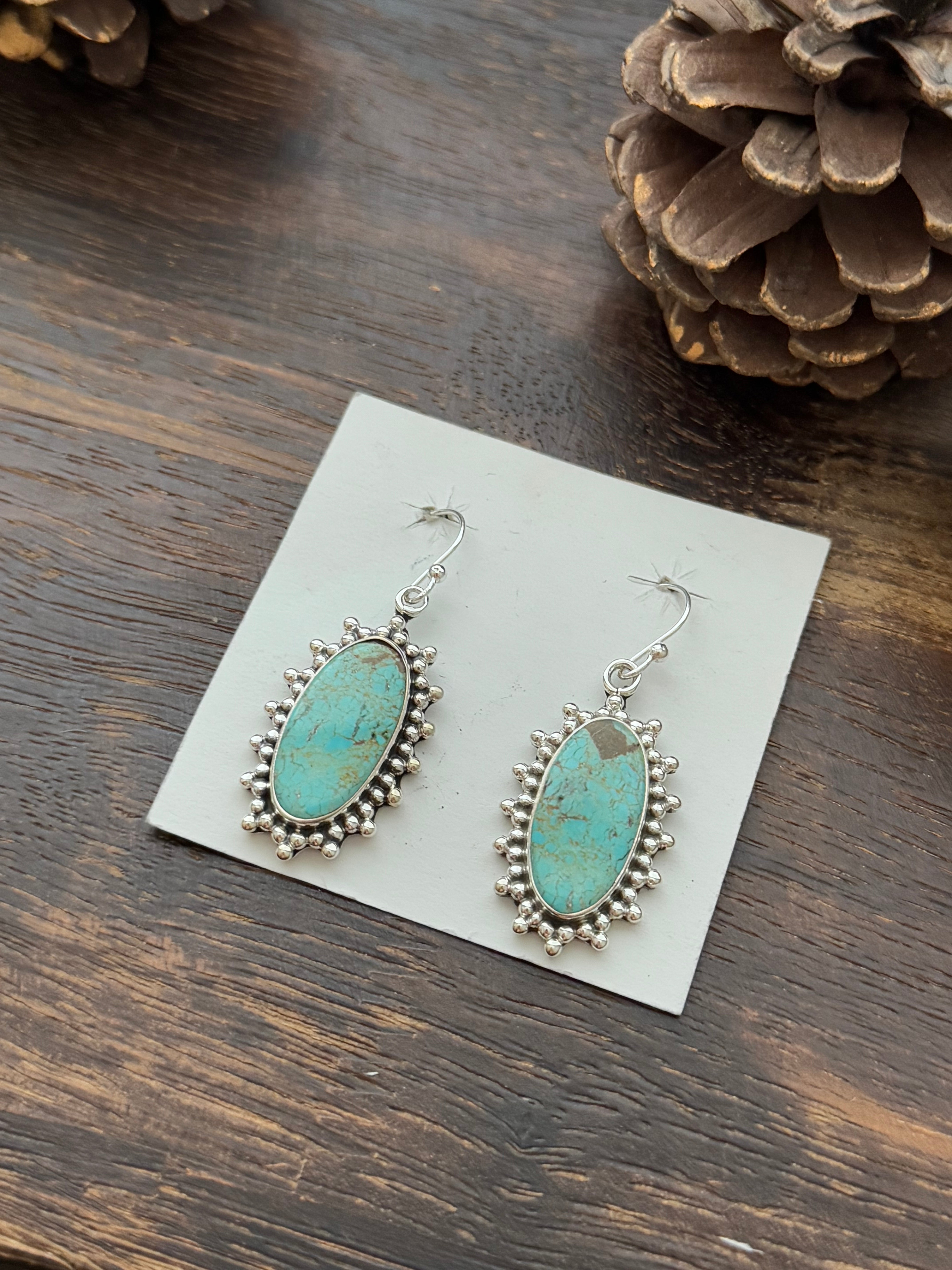 Southwest Handmade #8 Turquoise & Sterling Silver Dangle Earrings