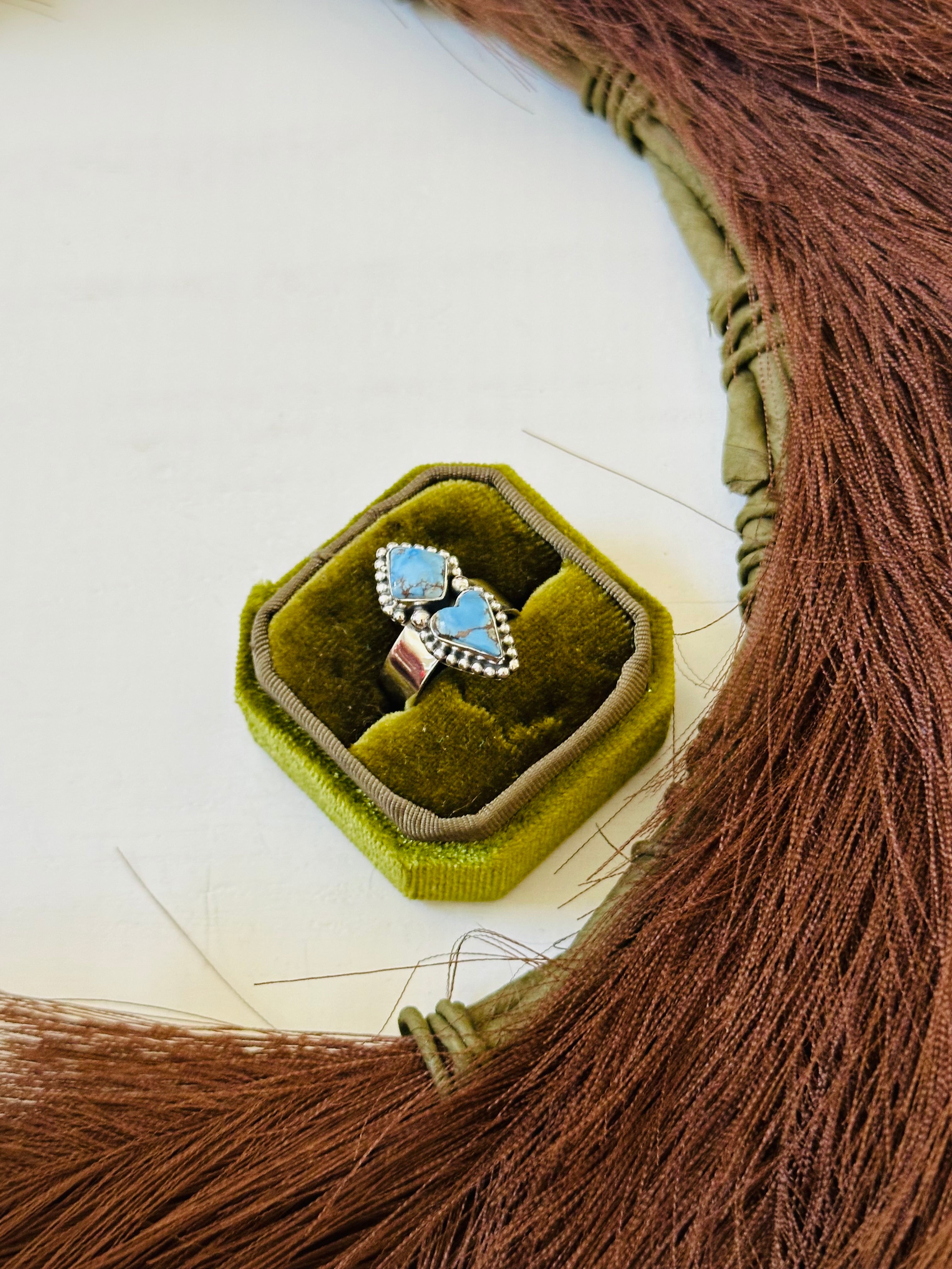 Southwest Handmade Golden Hills Turquoise & Sterling Silver Ring Size 8